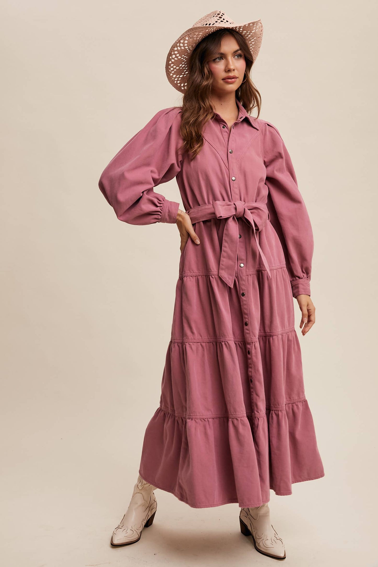 Utility Tiered Denim Midi Dress LD1509