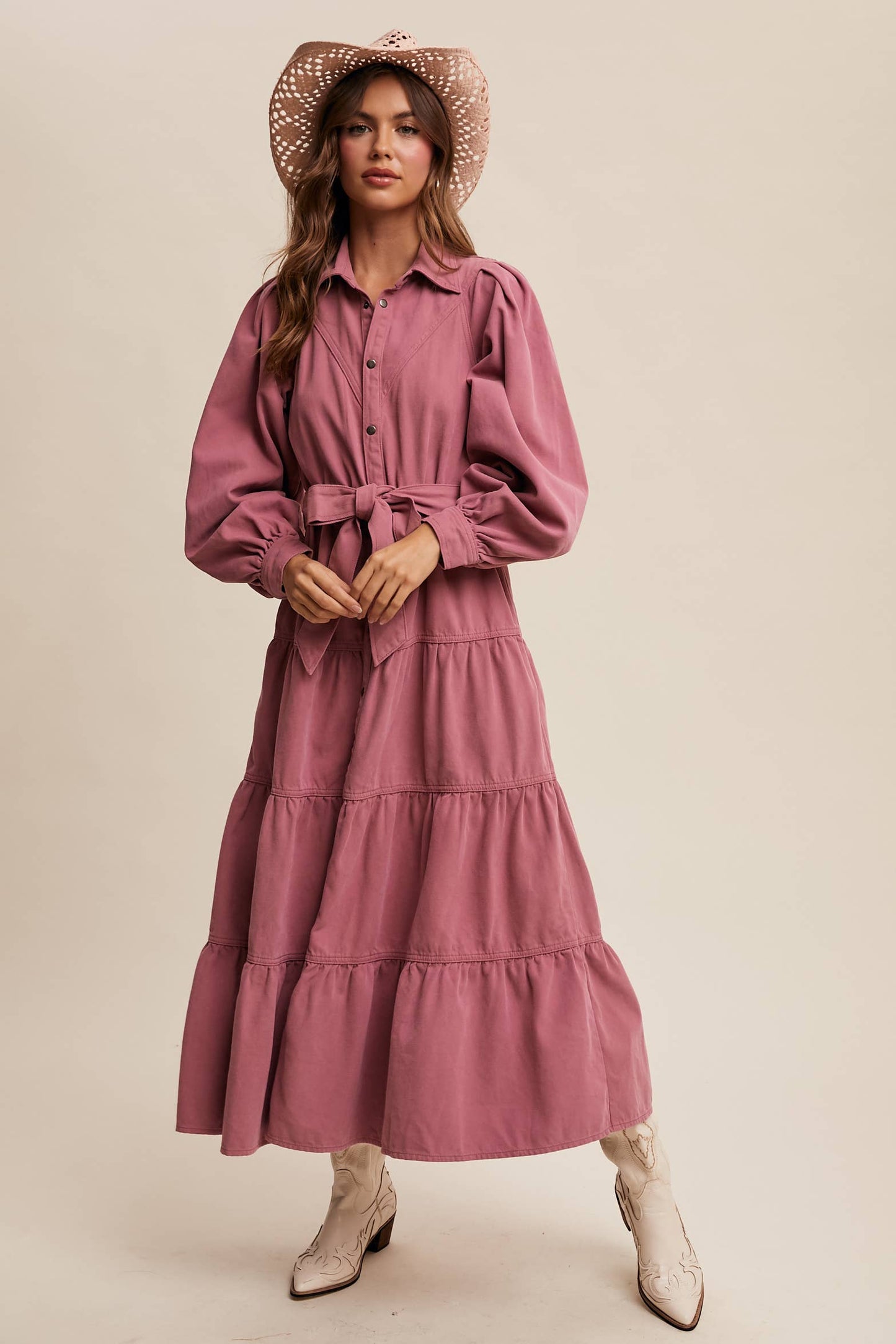 Utility Tiered Denim Midi Dress LD1509