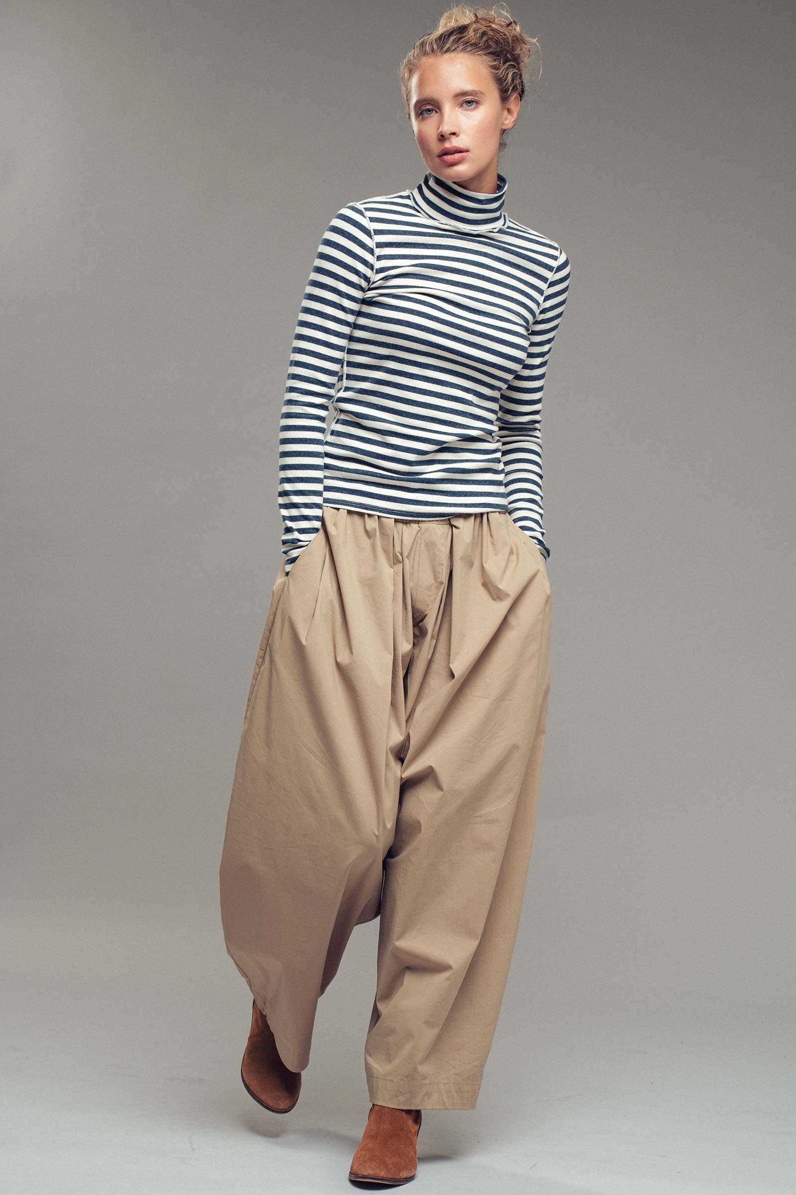 Striped Turtleneck Knit Top