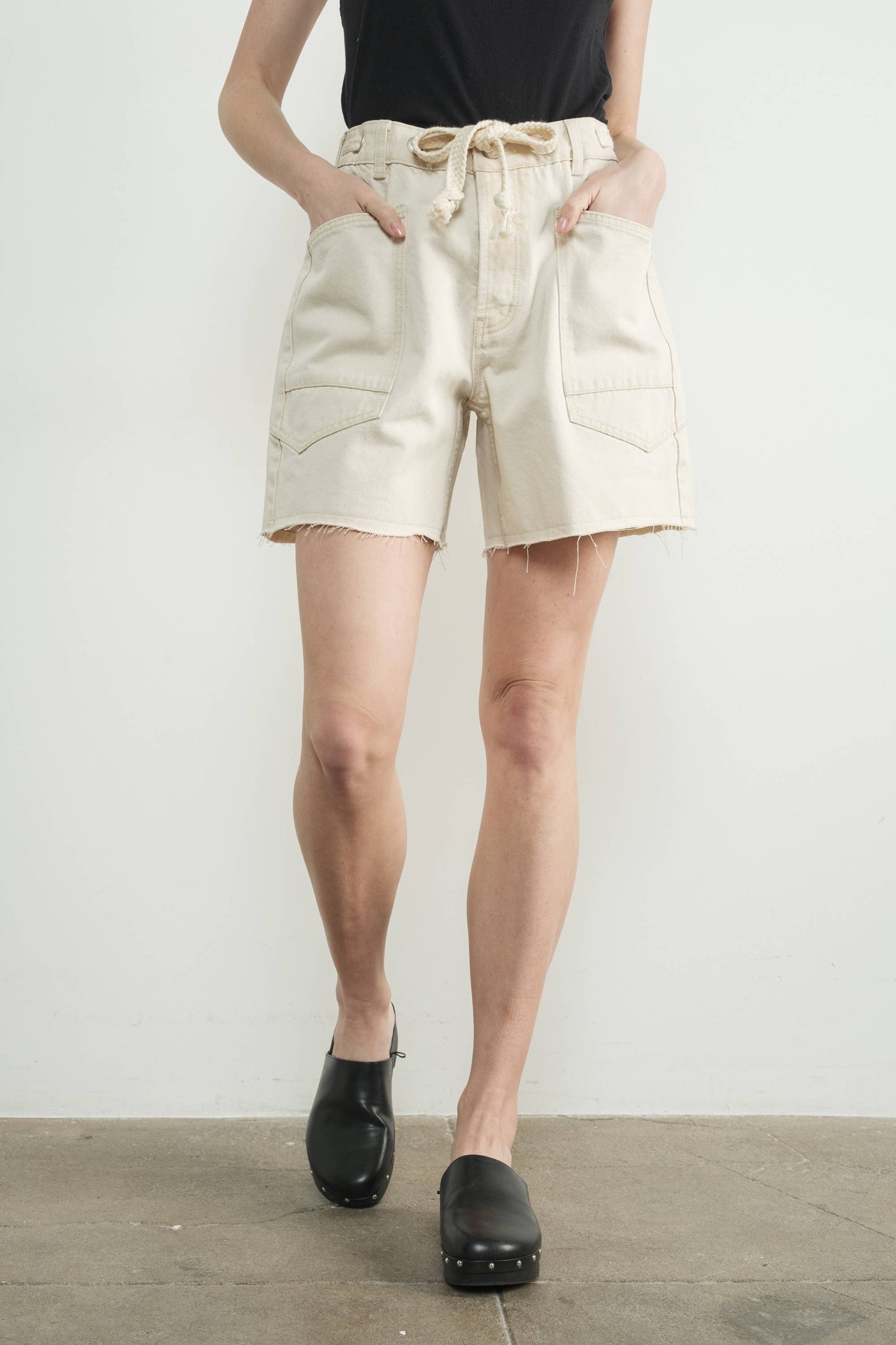 Vintage Washed Denim Shorts w/ Grommet Waist