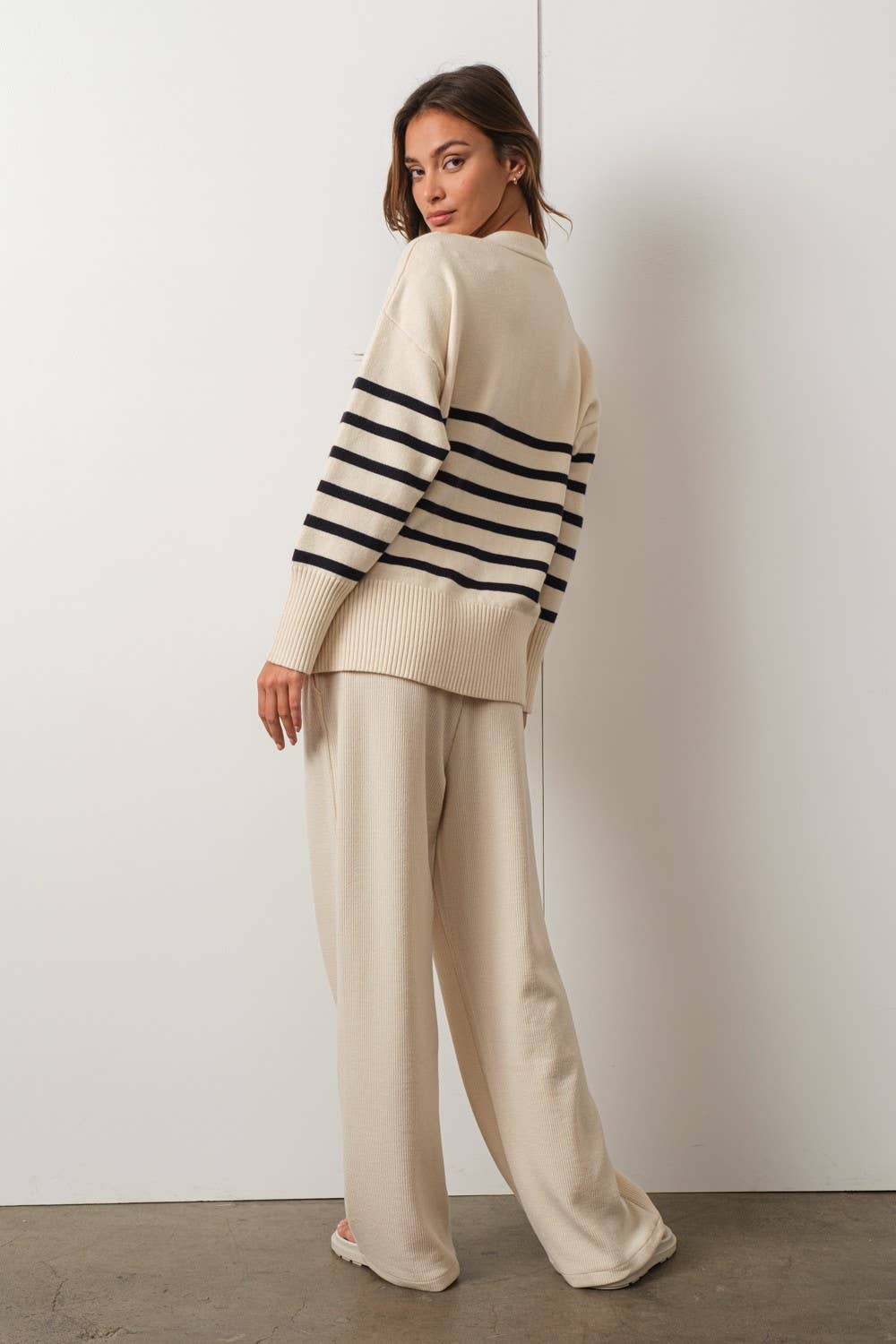 Ivory & Navy Striped Cardigan