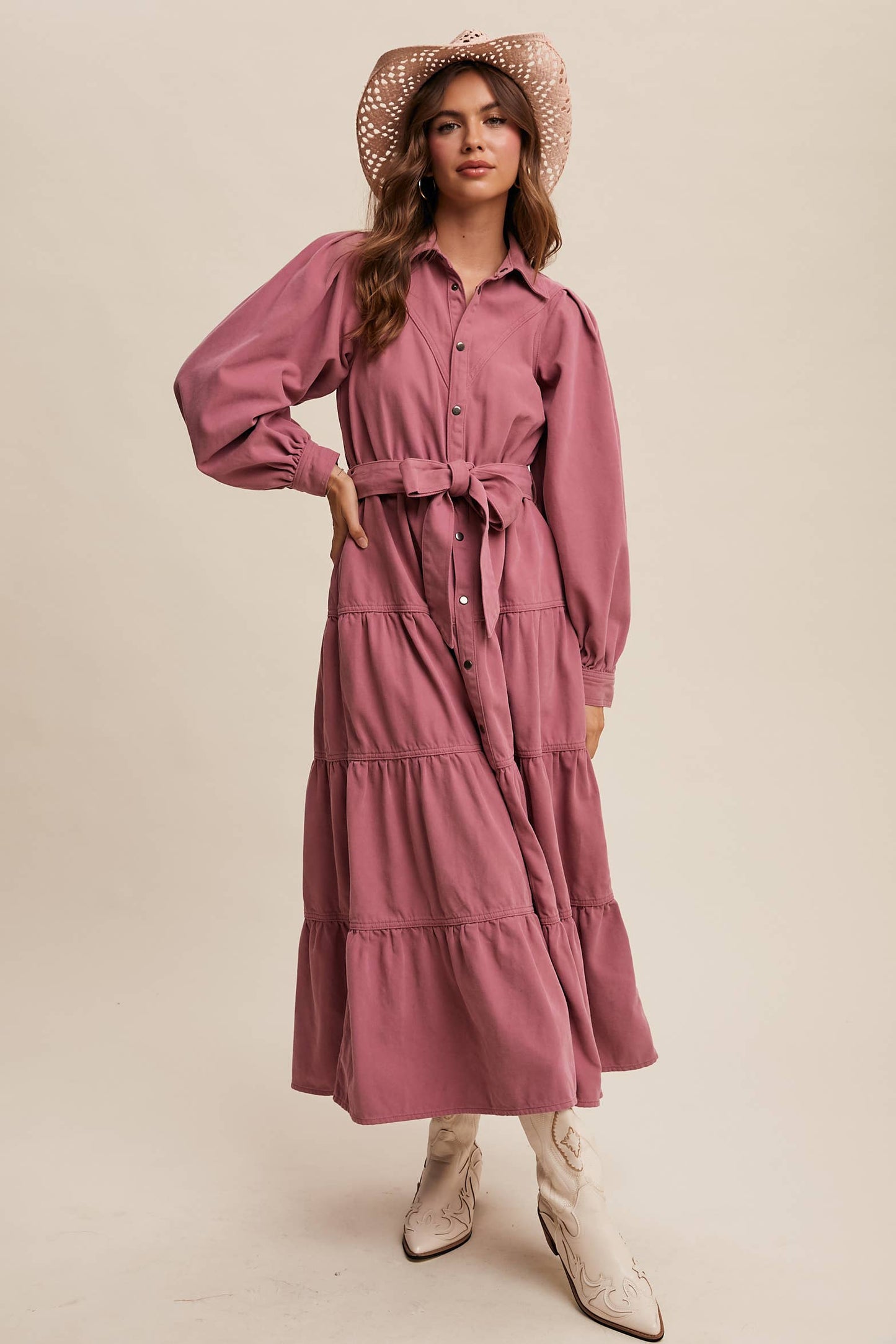 Utility Tiered Denim Midi Dress LD1509