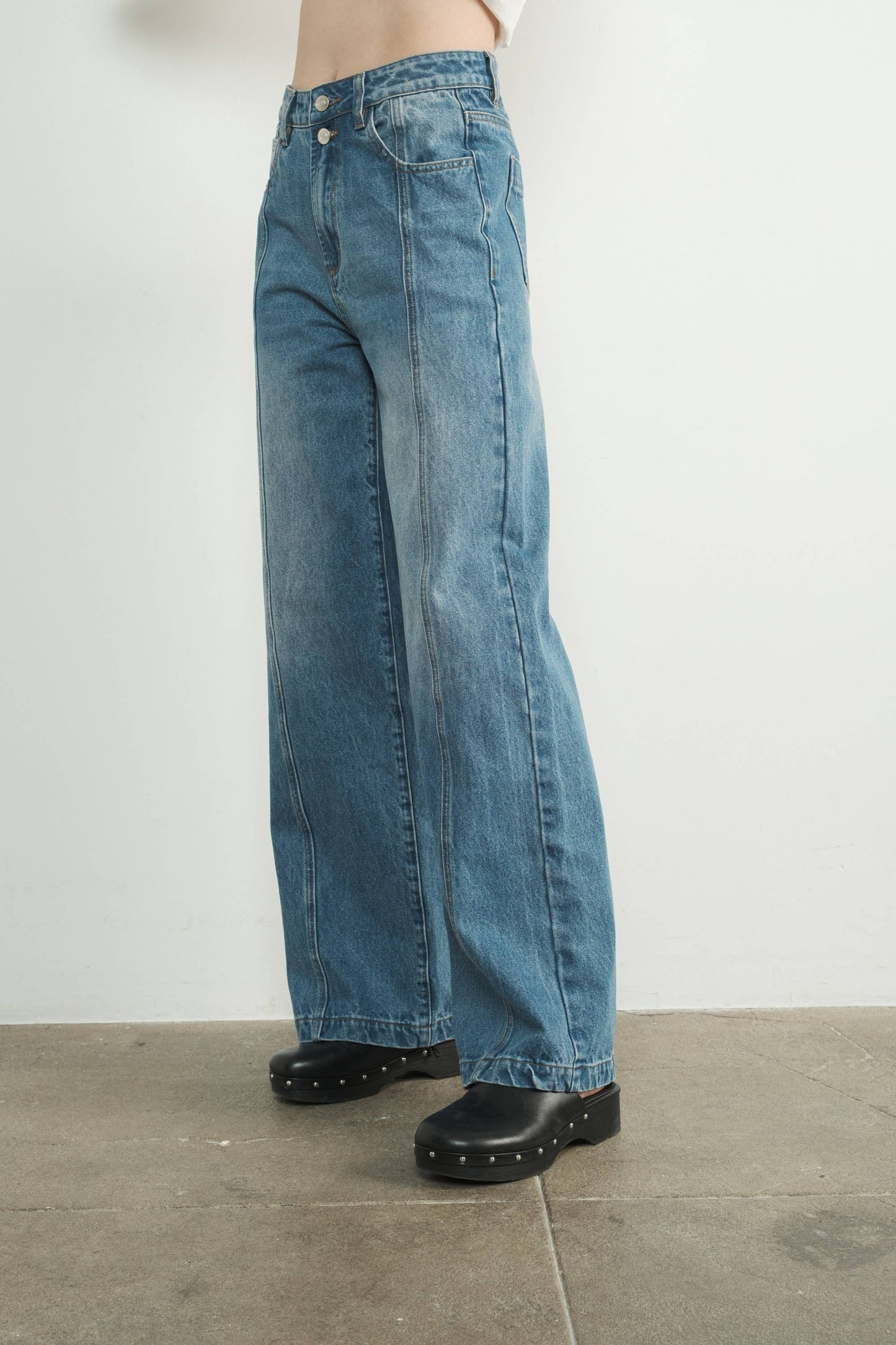 Seam Detail High Waist Wide Leg Jeans