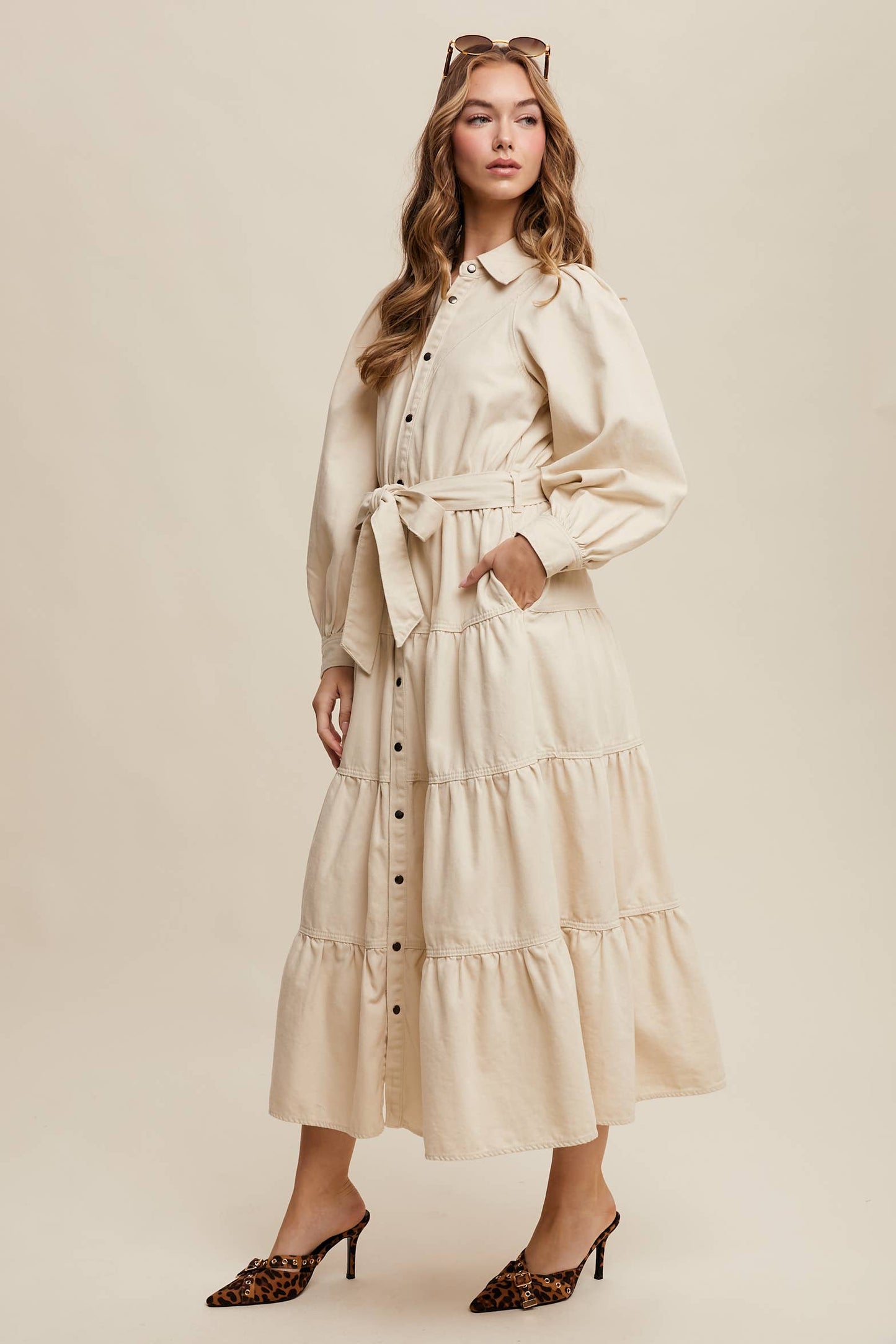 Utility Tiered Denim Midi Dress LD1509