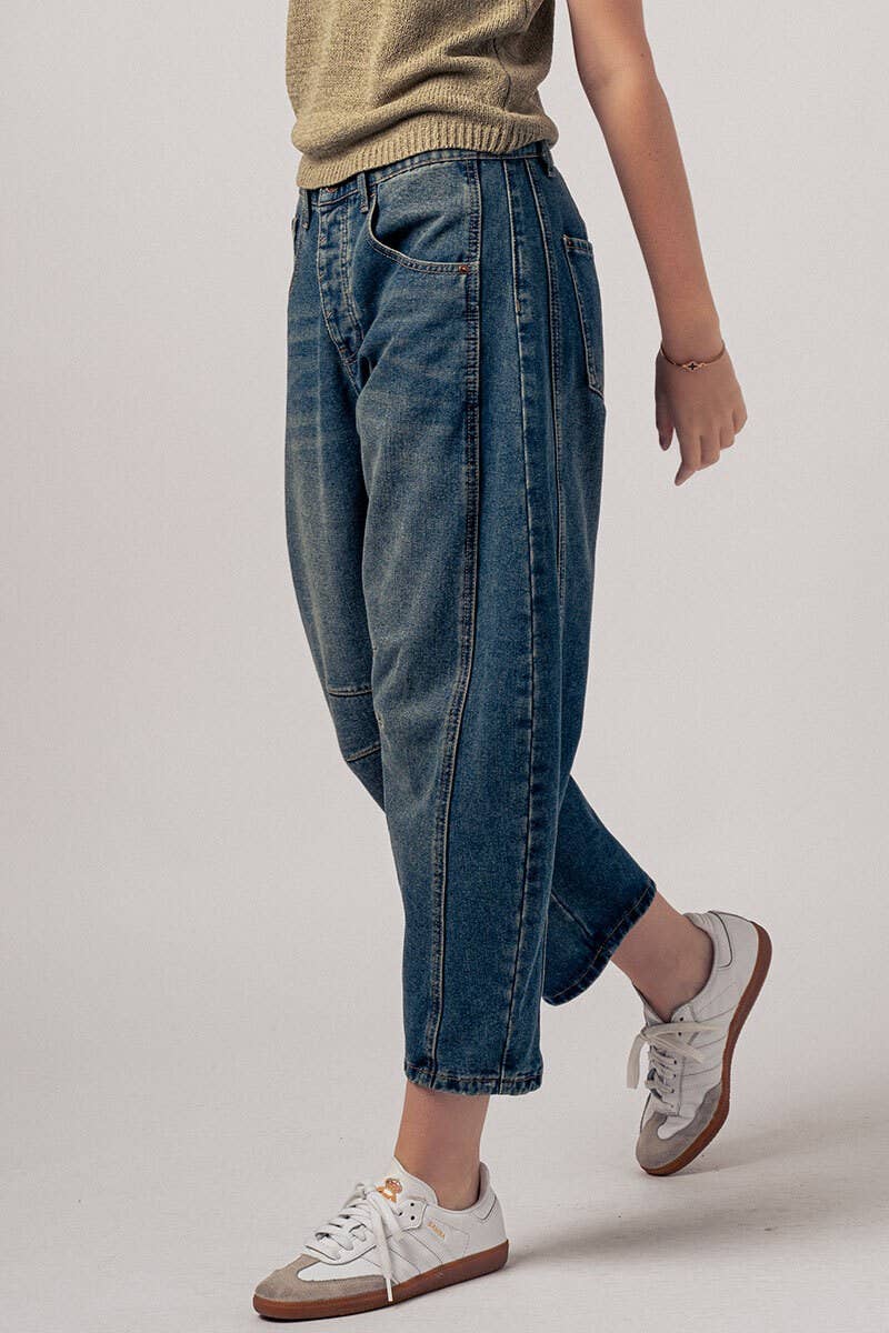 Light Dirty Wash Barrel Leg Jeans