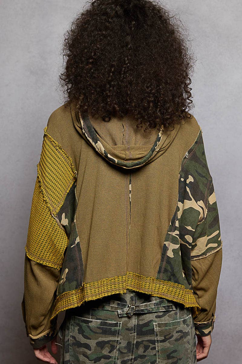 Floral Panel Knit Hoodie