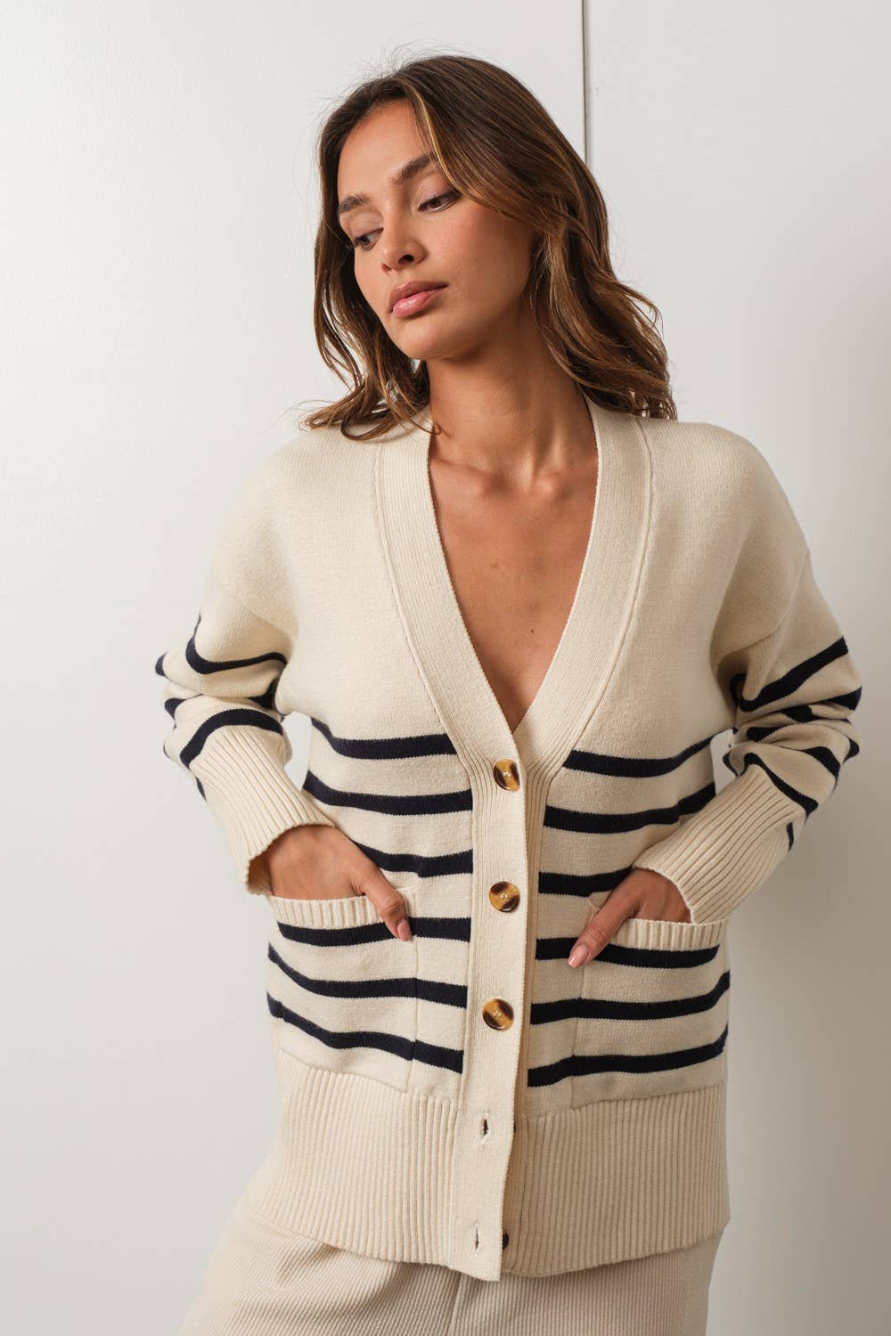 Ivory & Navy Striped Cardigan