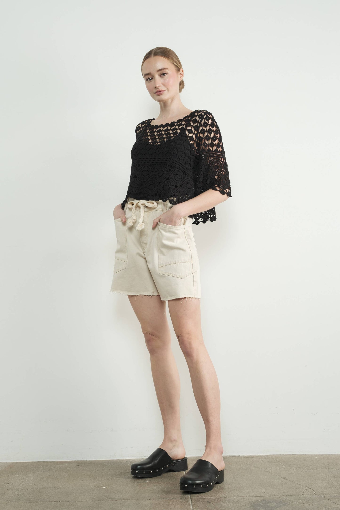 Vintage Washed Denim Shorts w/ Grommet Waist