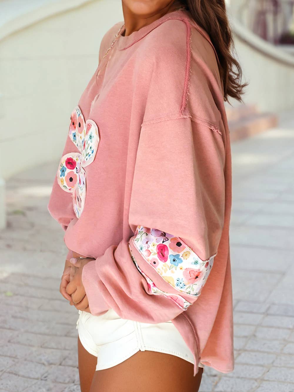 Flower Applique Patchwork Sweatshirt