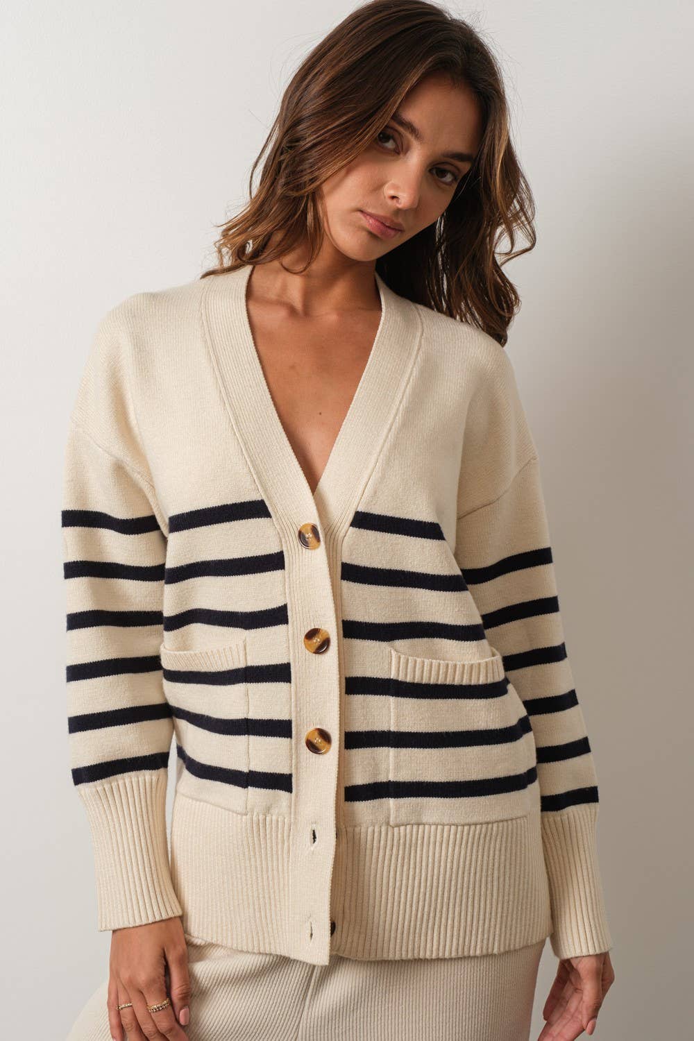 Ivory & Navy Striped Cardigan