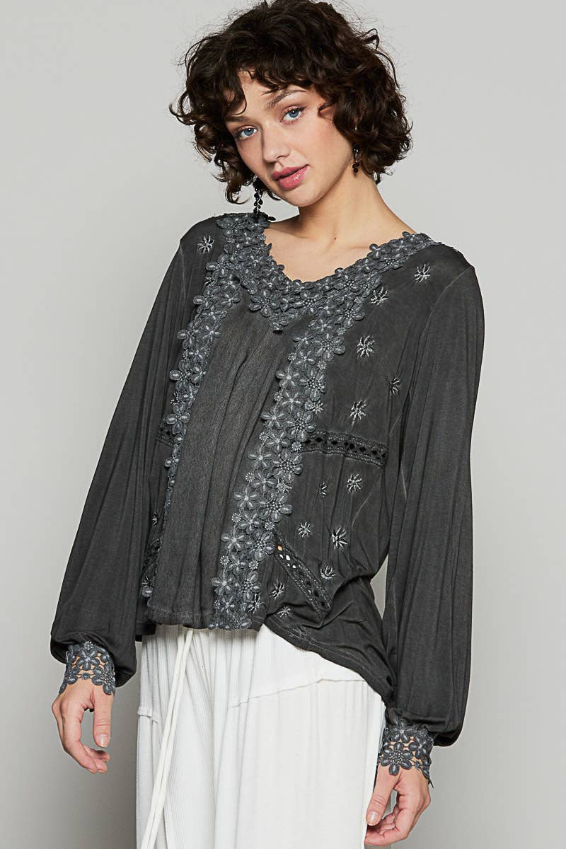 Floral Crochet Lace Detail Blouse