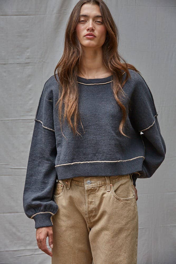 Contrast Seam Cropped Sweater