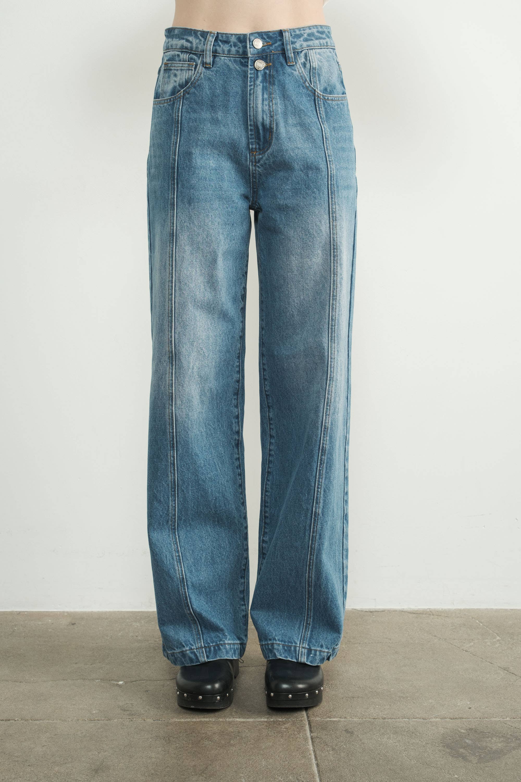 Seam Detail High Waist Wide Leg Jeans