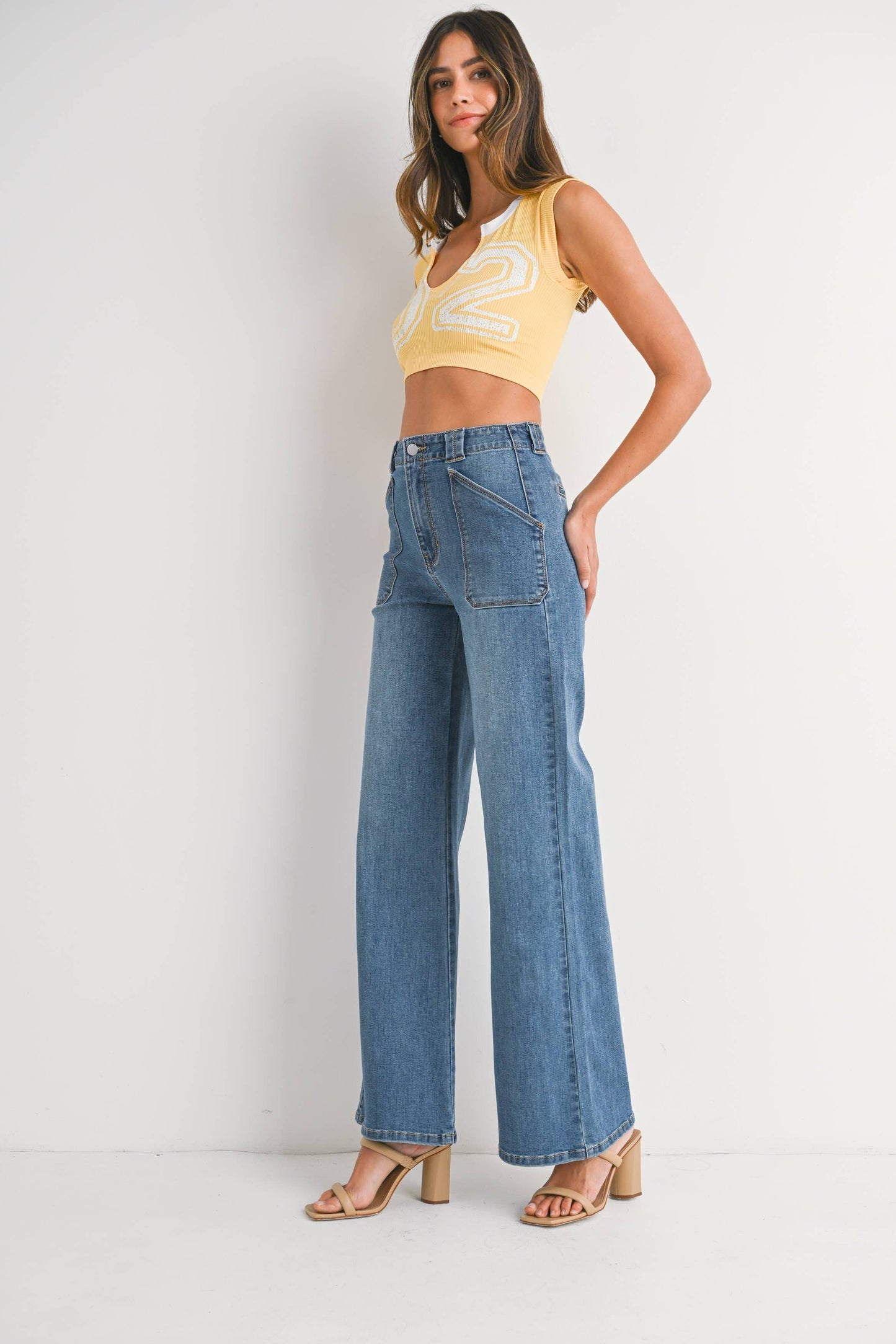Patch Pocket Wide Leg Flare