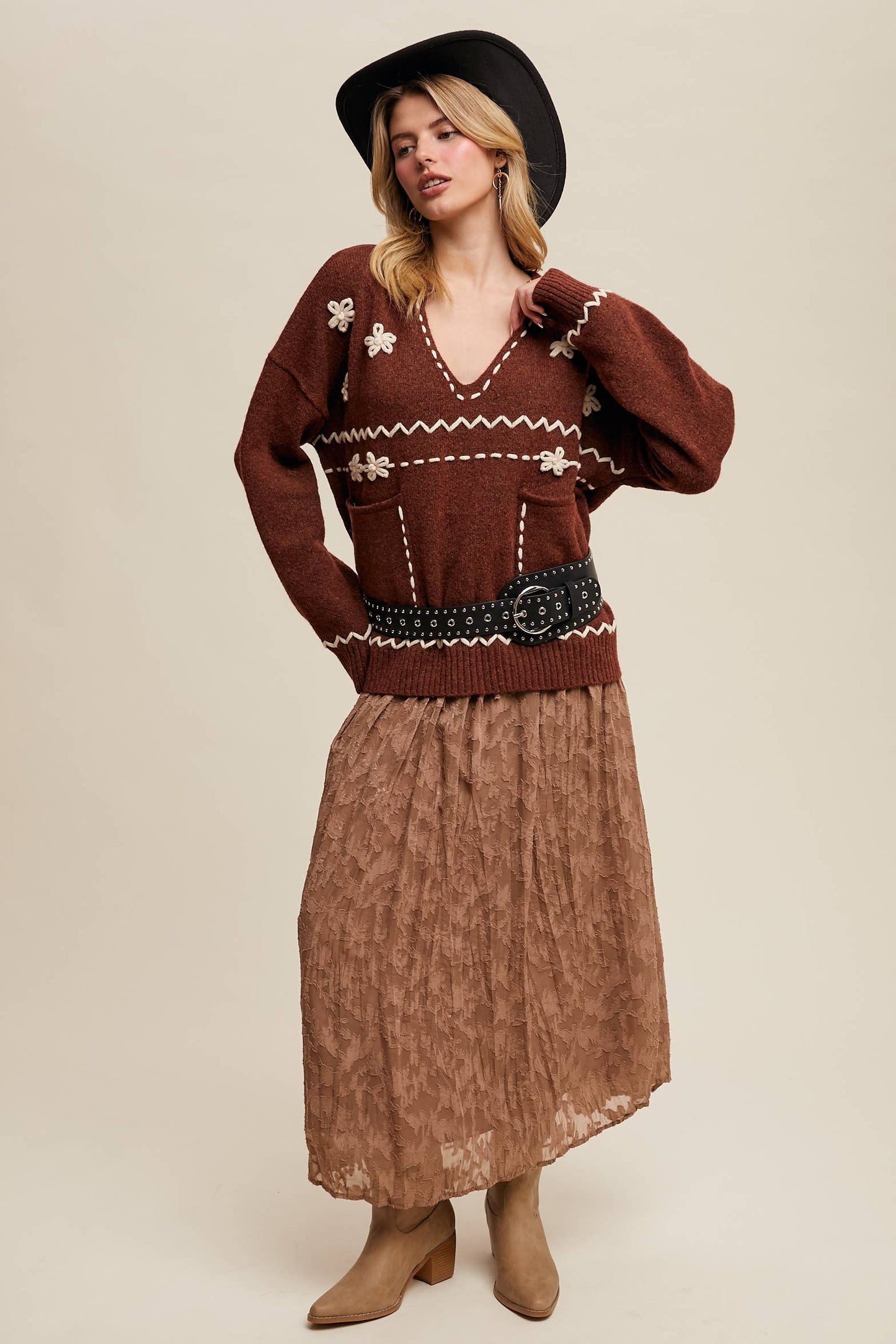 Floral Embroidered Knit Sweater