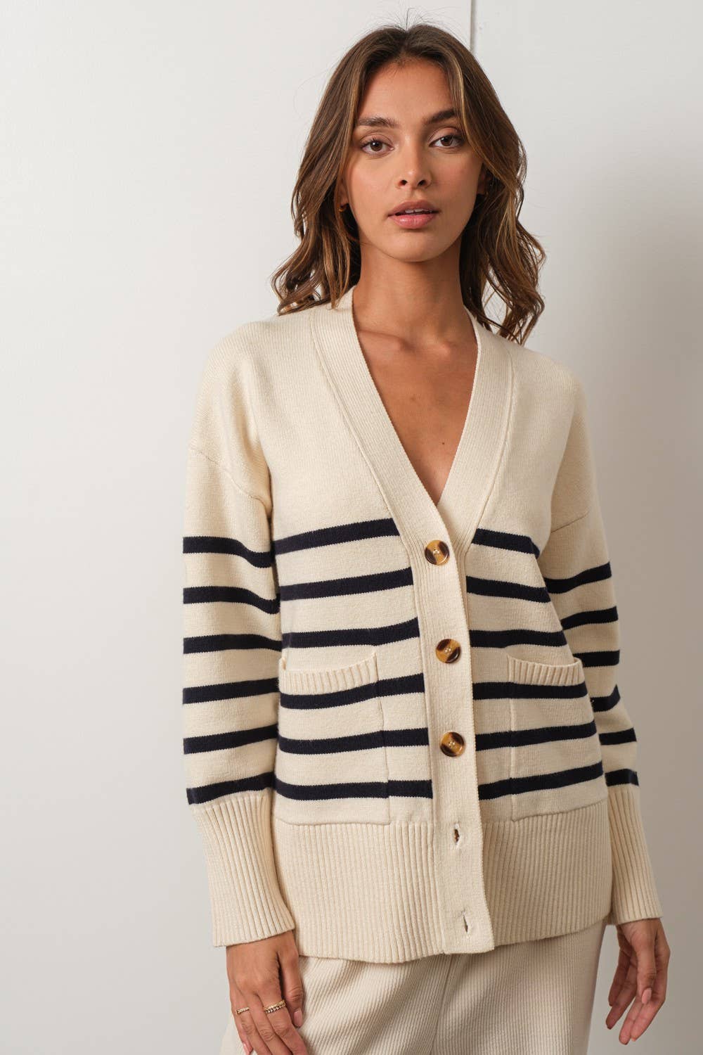 Ivory & Navy Striped Cardigan