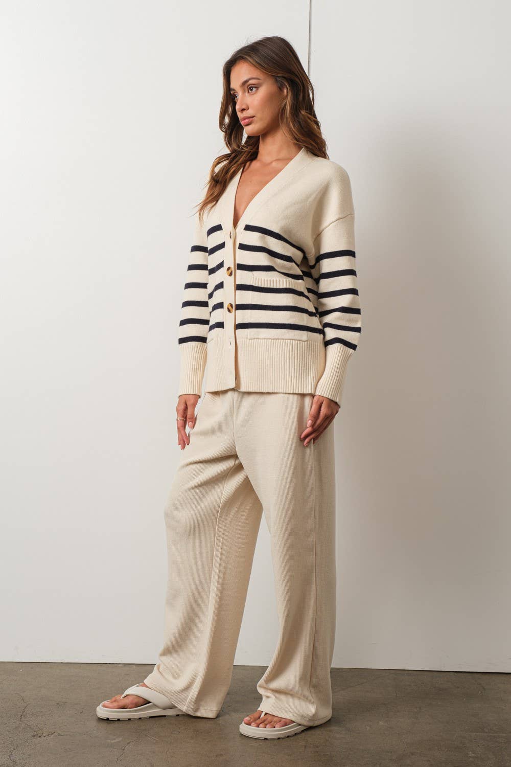 Ivory & Navy Striped Cardigan