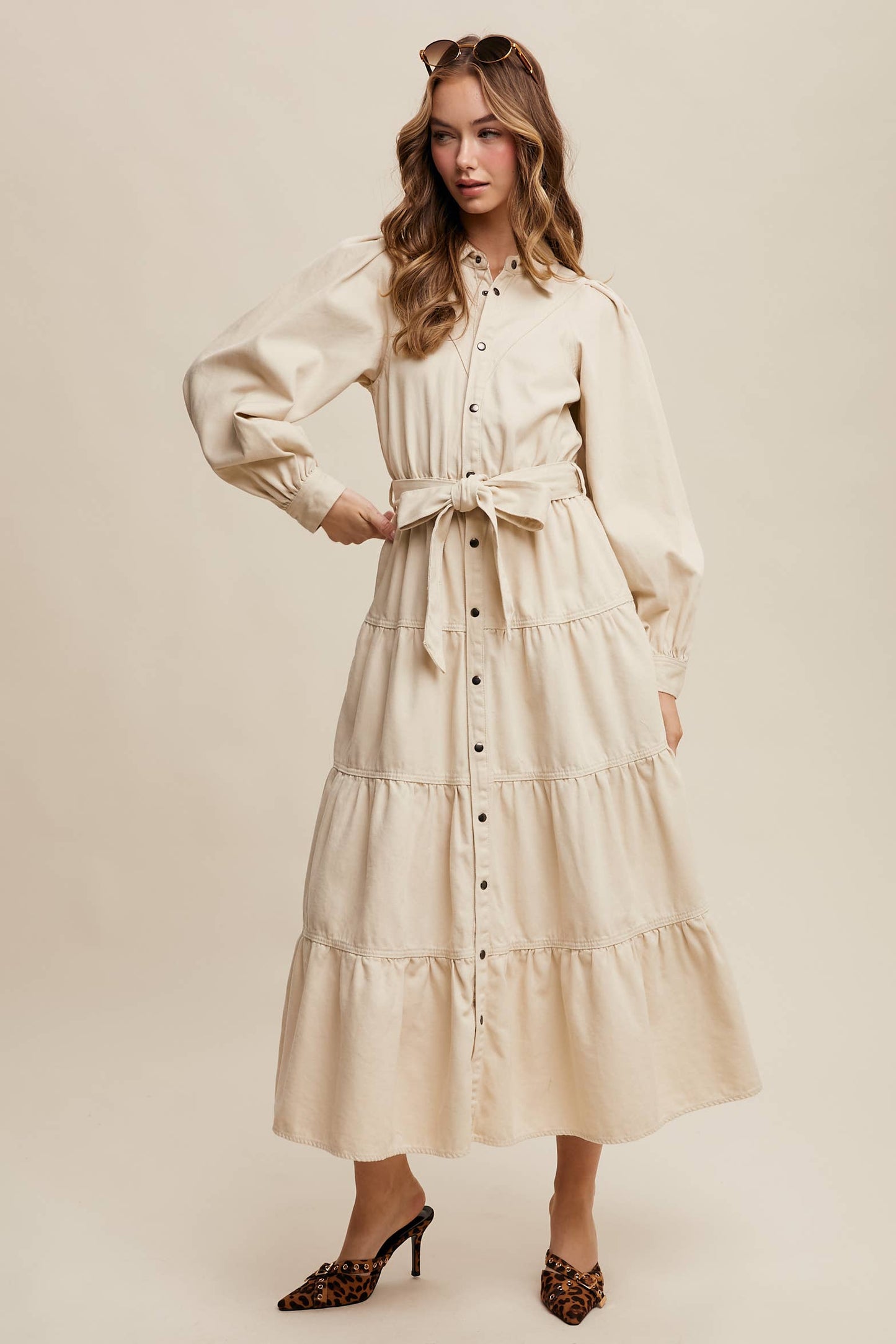 Utility Tiered Denim Midi Dress LD1509