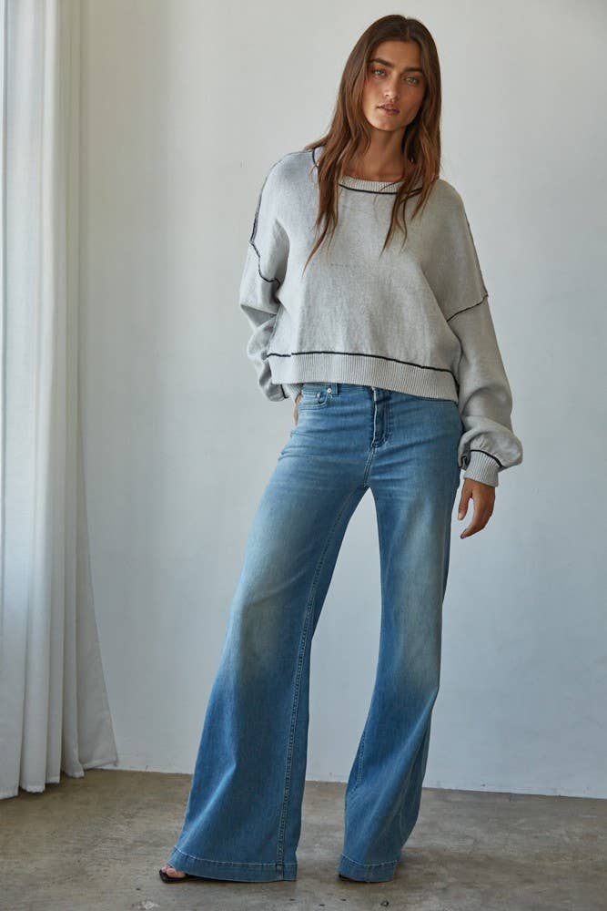 Contrast Seam Cropped Sweater