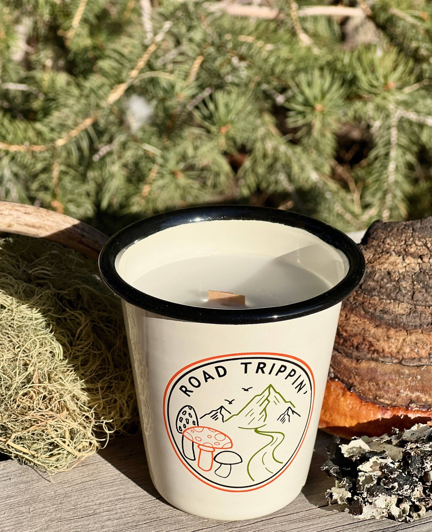 Enamel Cup Reusable Candle - "Road Trippin'" Fungi Lovers