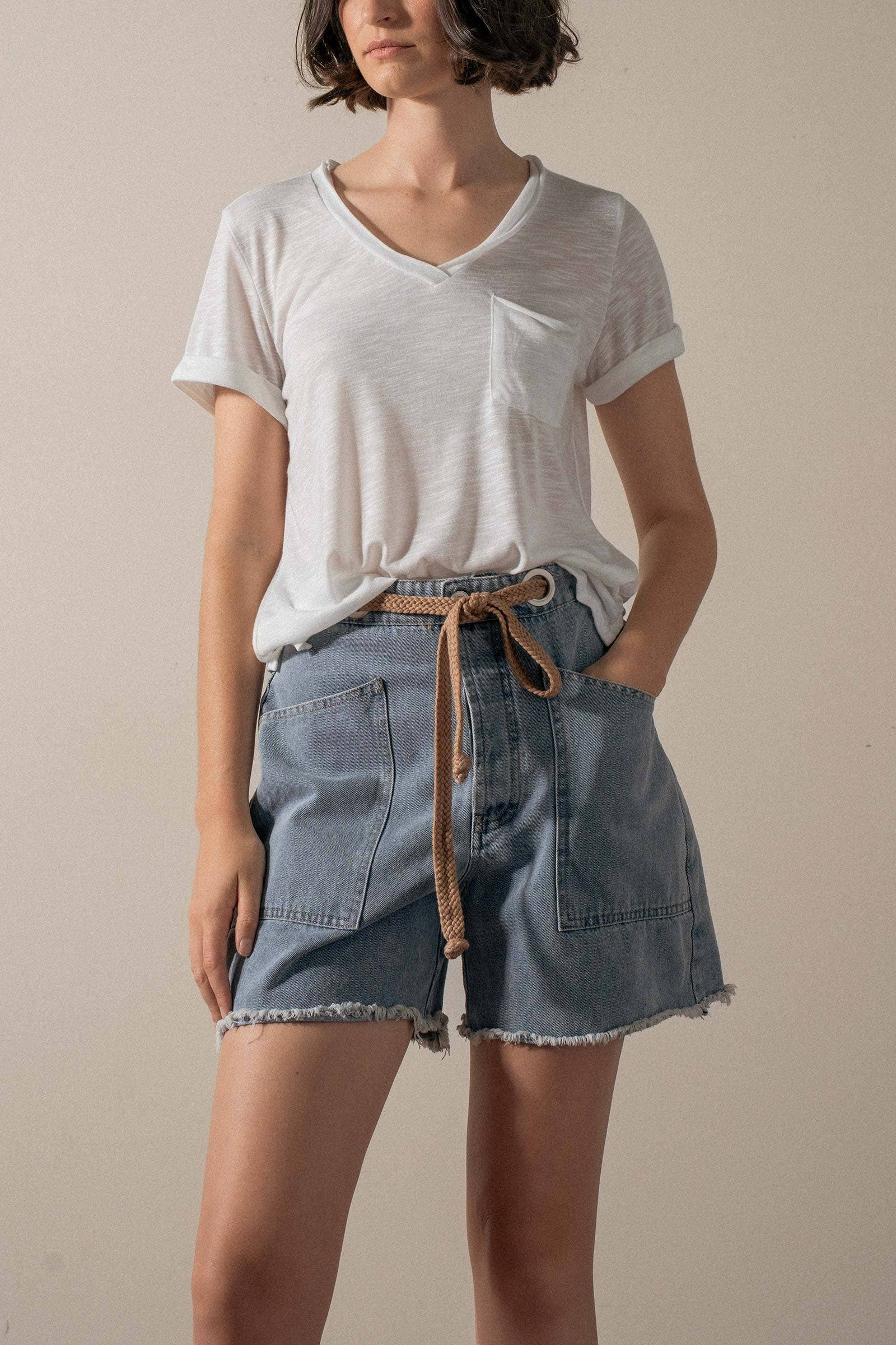 High-Waisted Frayed Hem Denim Shorts