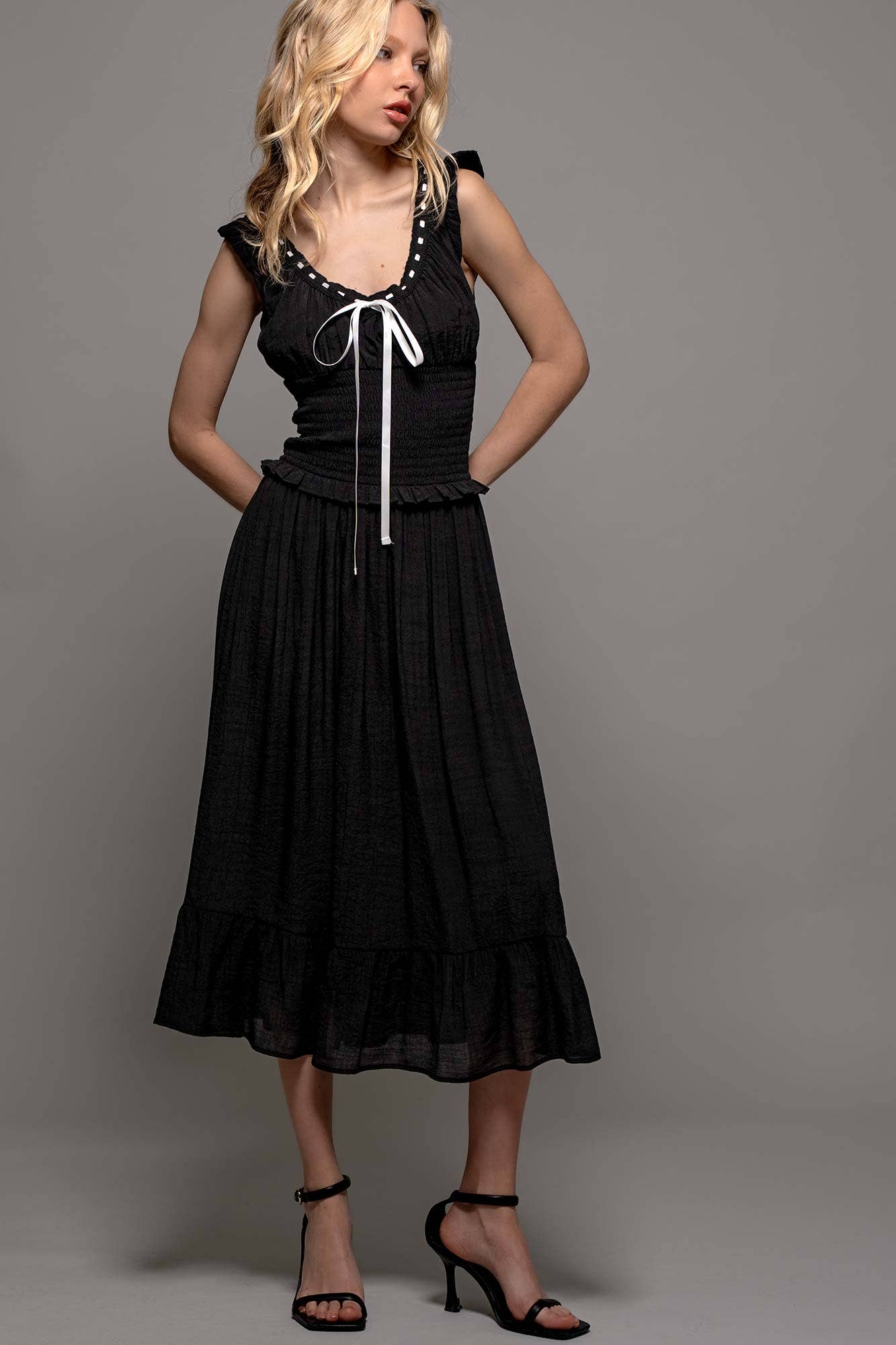 Smocked Ruffle Dotted Dress