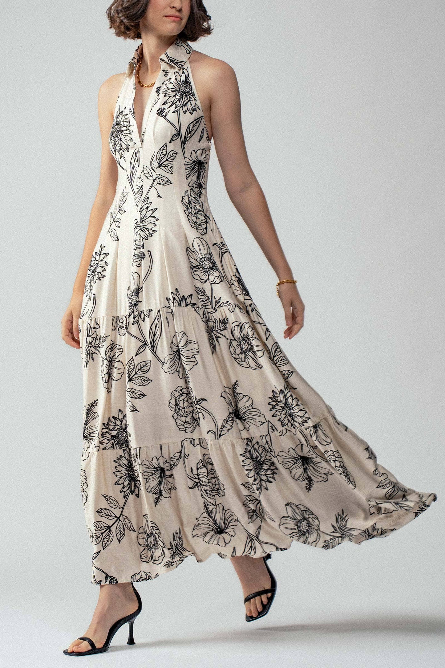 Halter Tiered Floral Maxi Dress