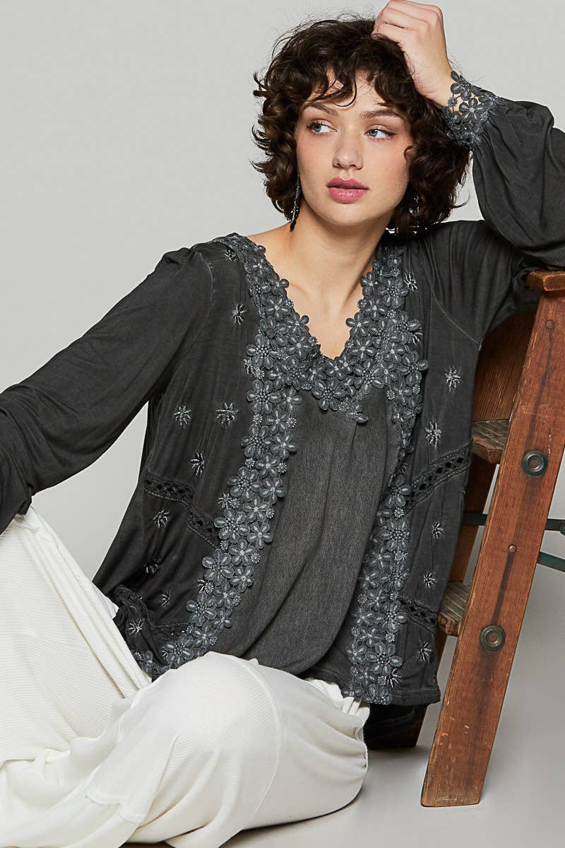 Floral Crochet Lace Detail Blouse