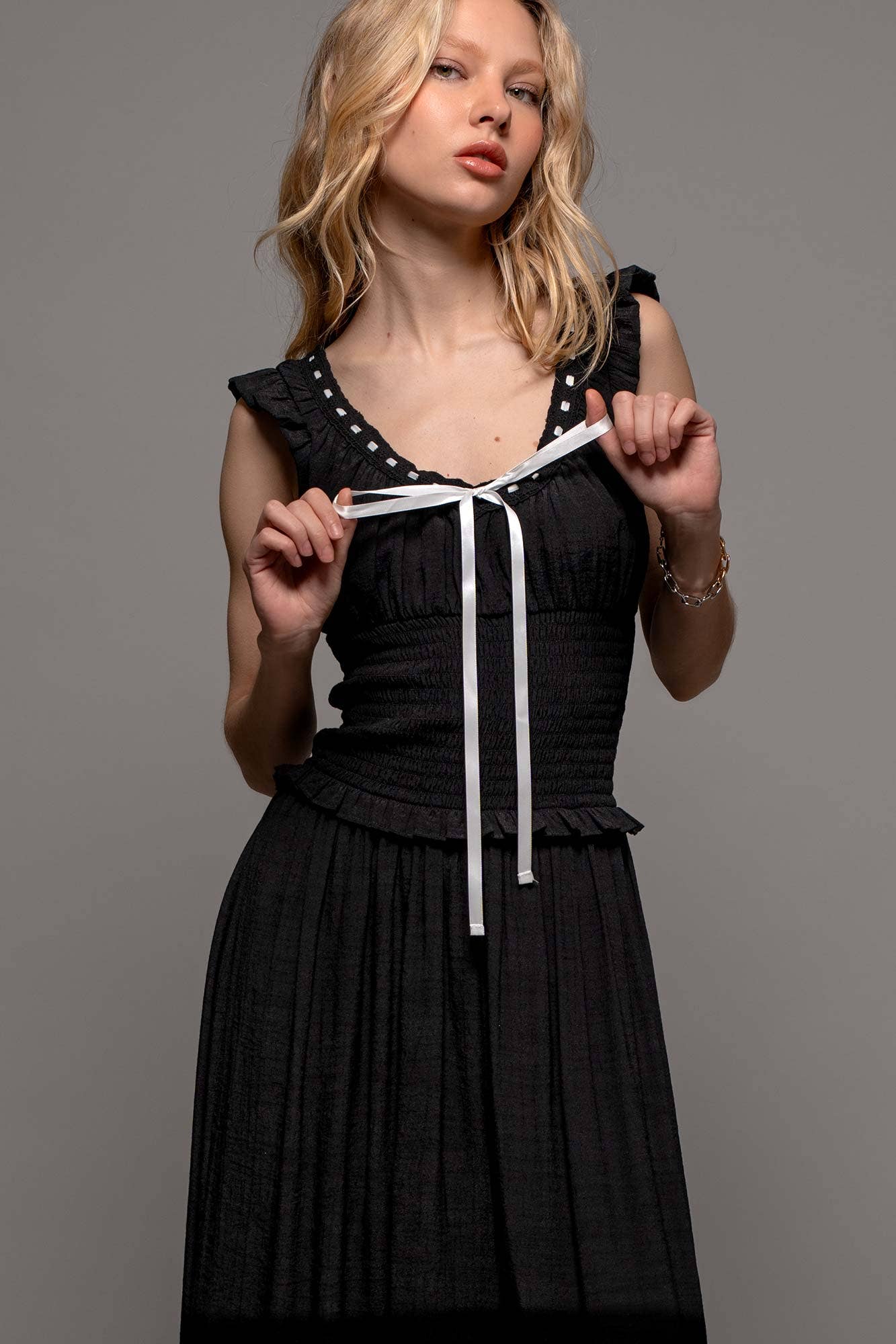 Smocked Ruffle Dotted Dress
