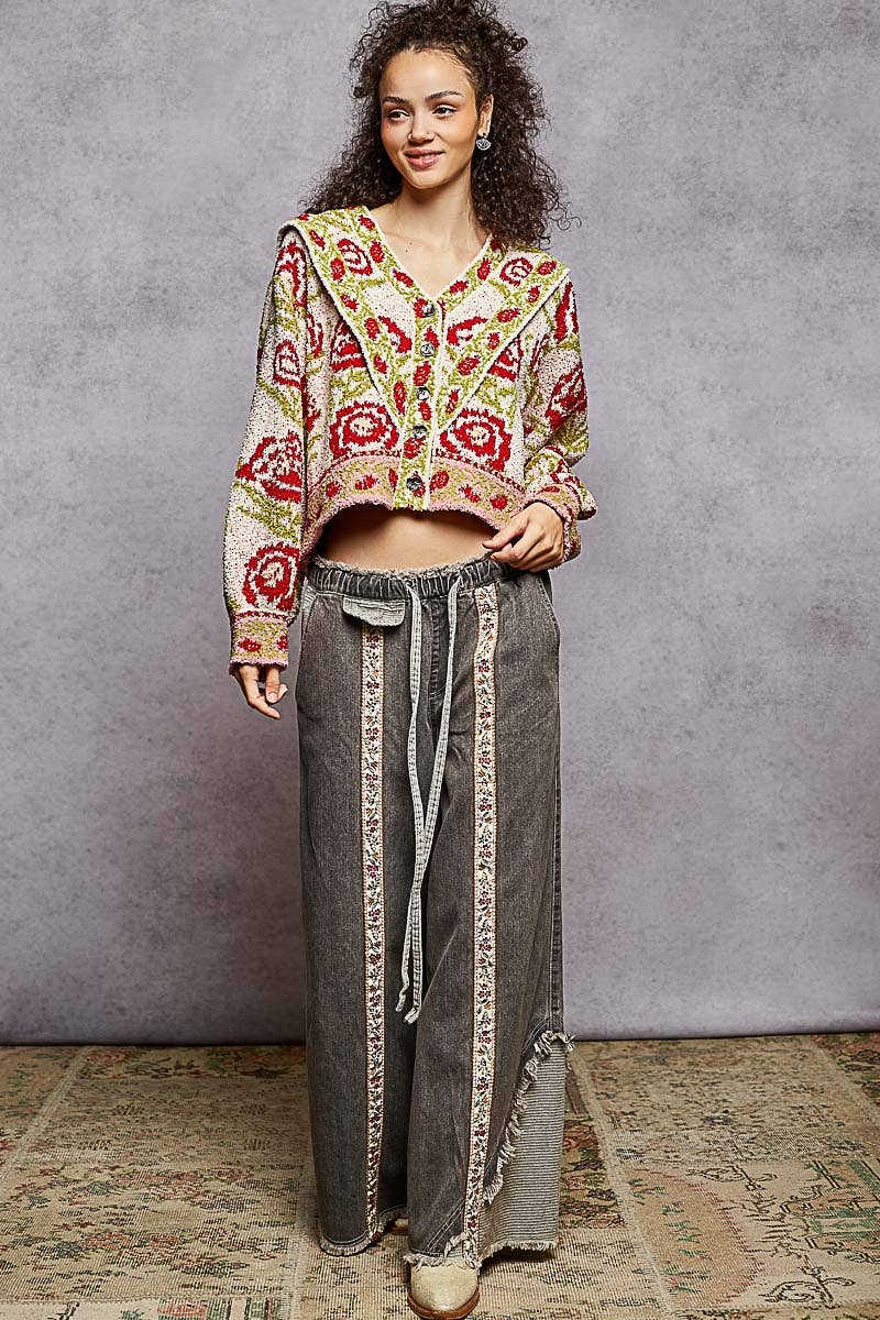 V-neck ruffles point floral Beber sweater cardigan top