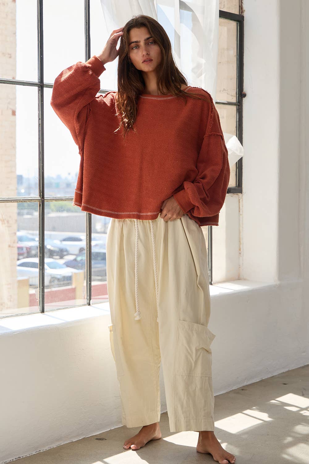 Open Back Oversize Reverse Stitched Top