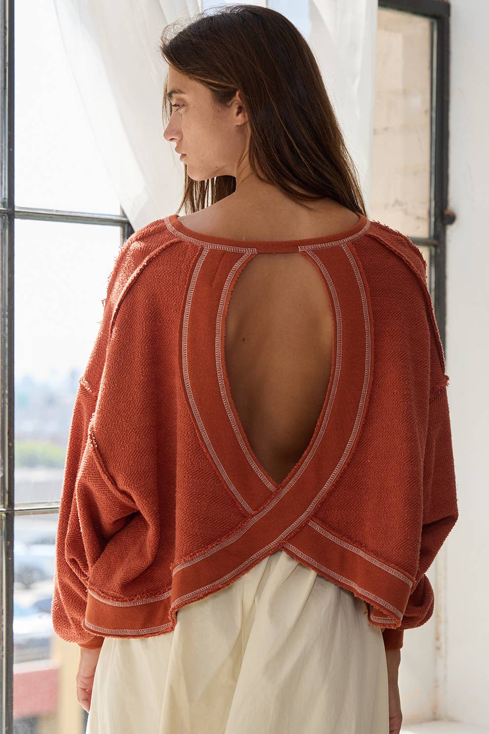 Open Back Oversize Reverse Stitched Top