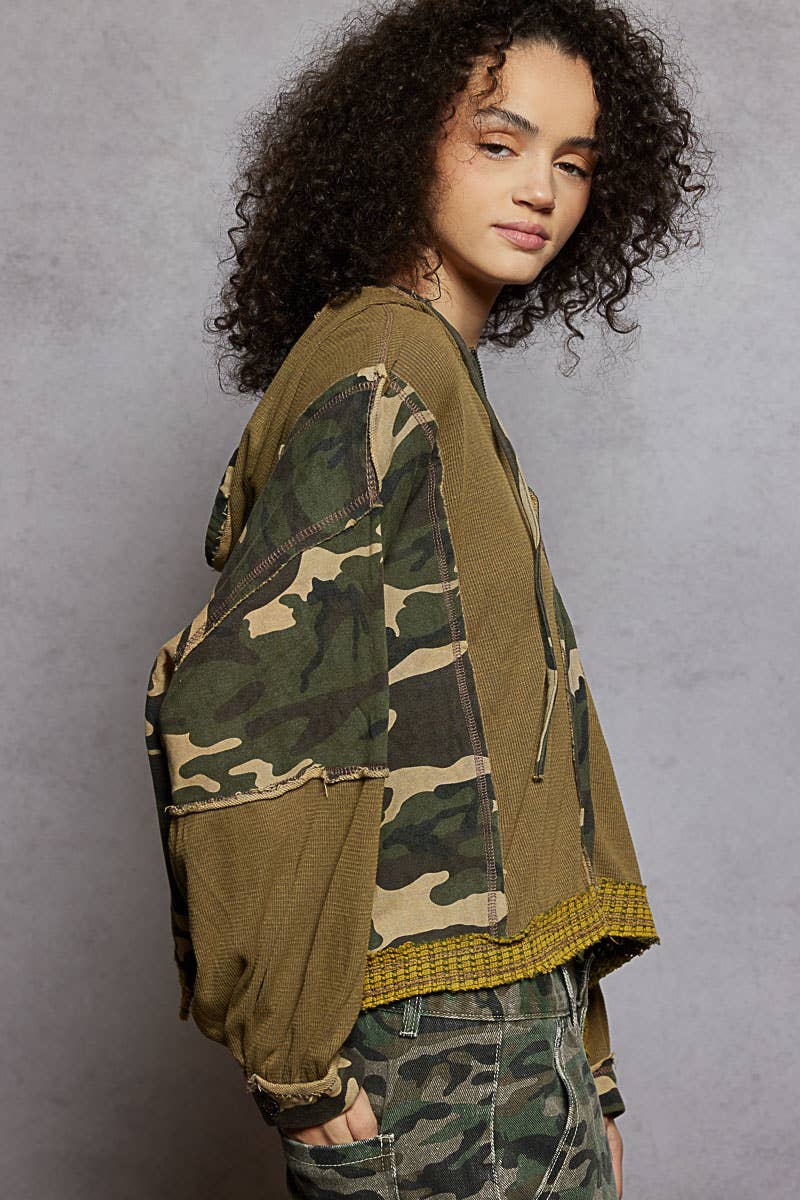 Floral Panel Knit Hoodie