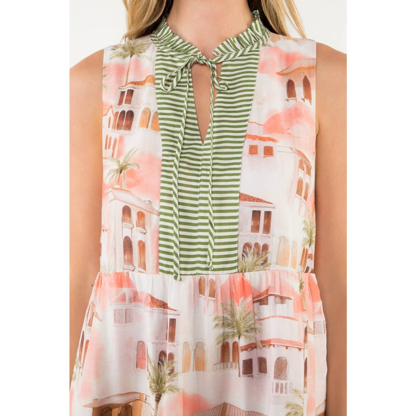 Striped Trim Architectural Print Dress
