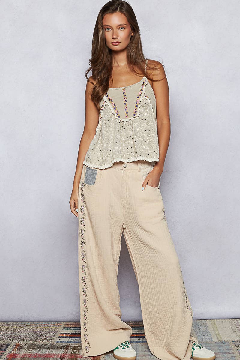 Thin Strap Embroidered Tank Top