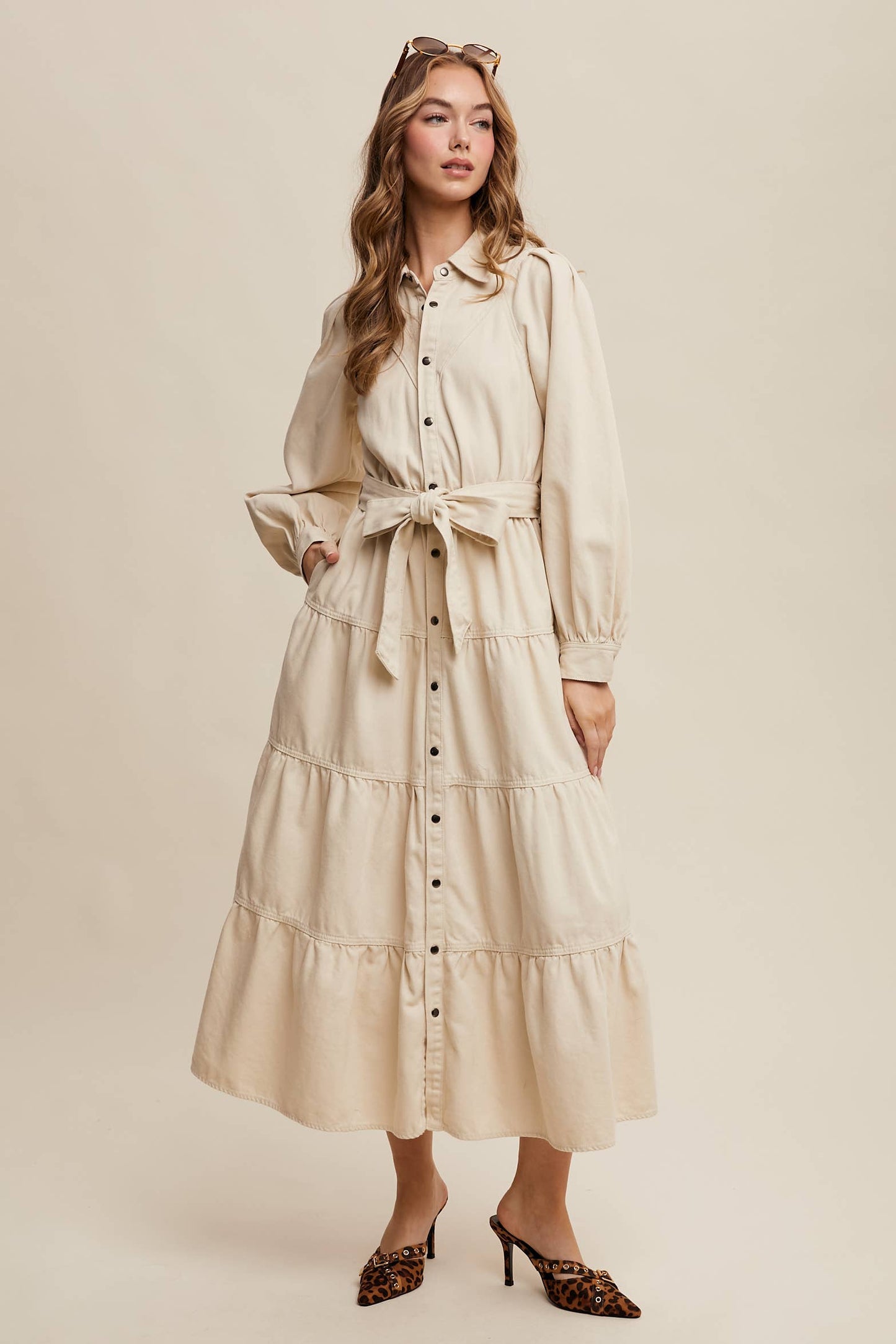 Utility Tiered Denim Midi Dress LD1509