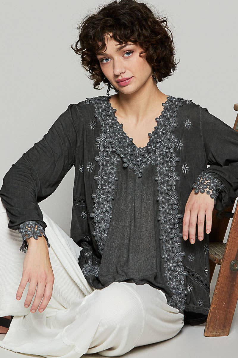 Floral Crochet Lace Detail Blouse