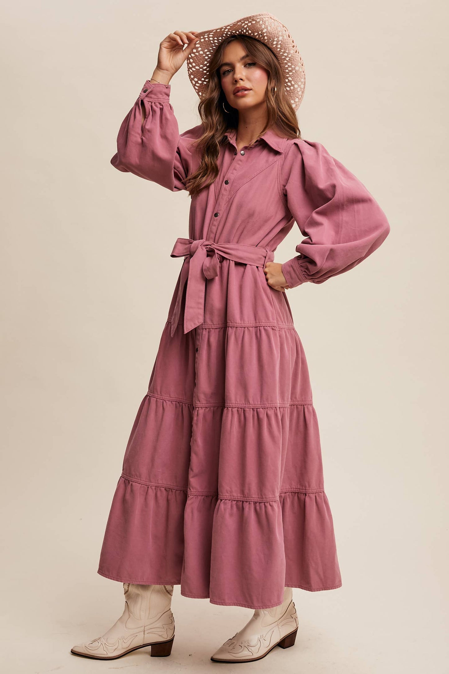 Utility Tiered Denim Midi Dress LD1509
