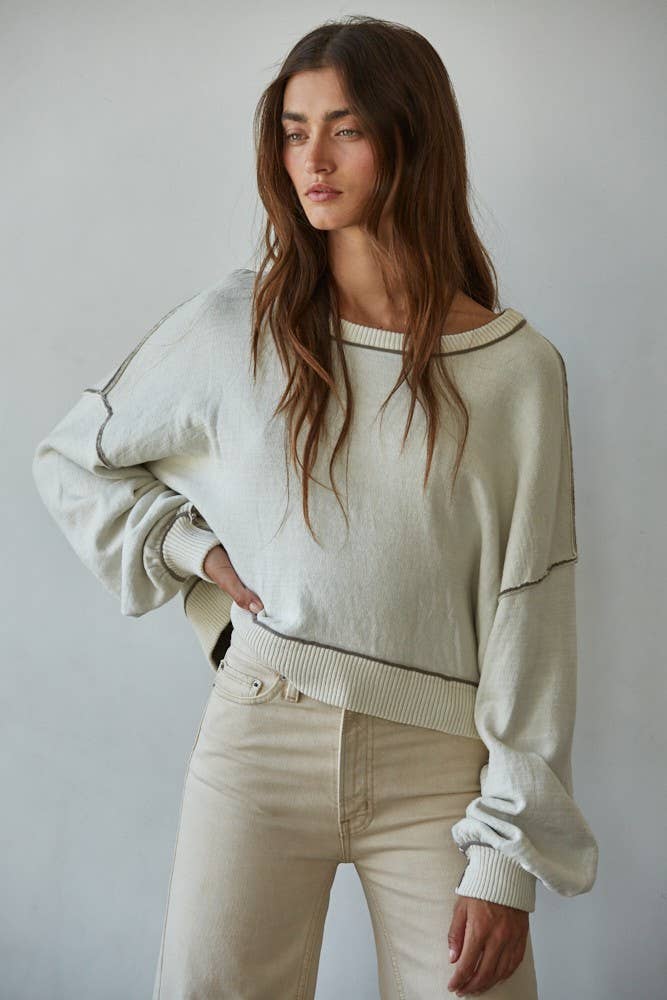 Contrast Seam Cropped Sweater
