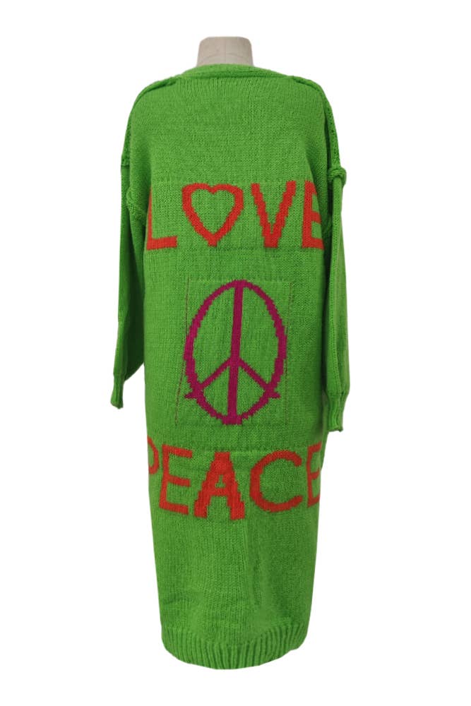 "Love & Peace" Exposed Seam Knit Cardigan