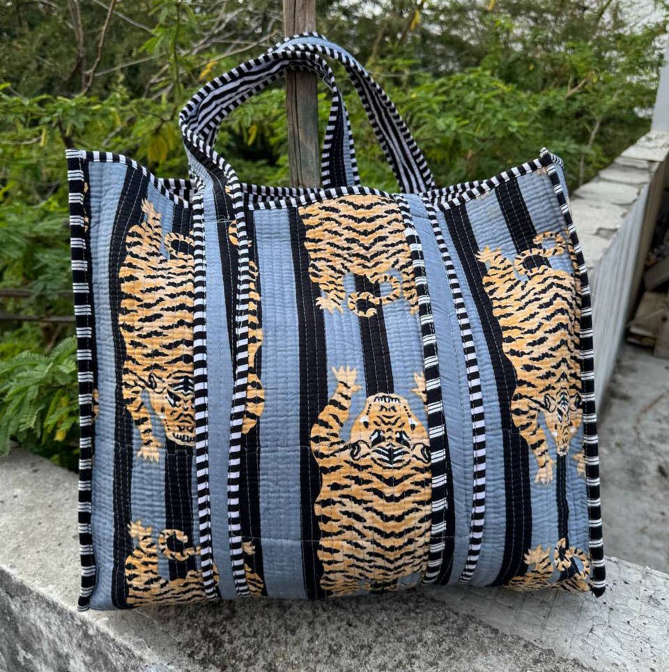 Tiger Printed Cotton Bag Shopping Bag Quilted Bag Travel Bag