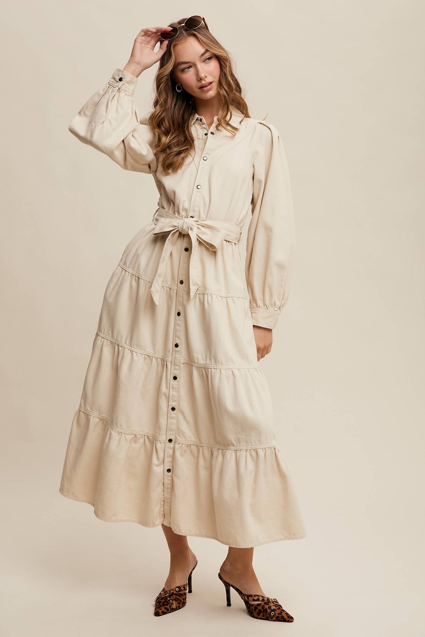 Utility Tiered Denim Midi Dress LD1509