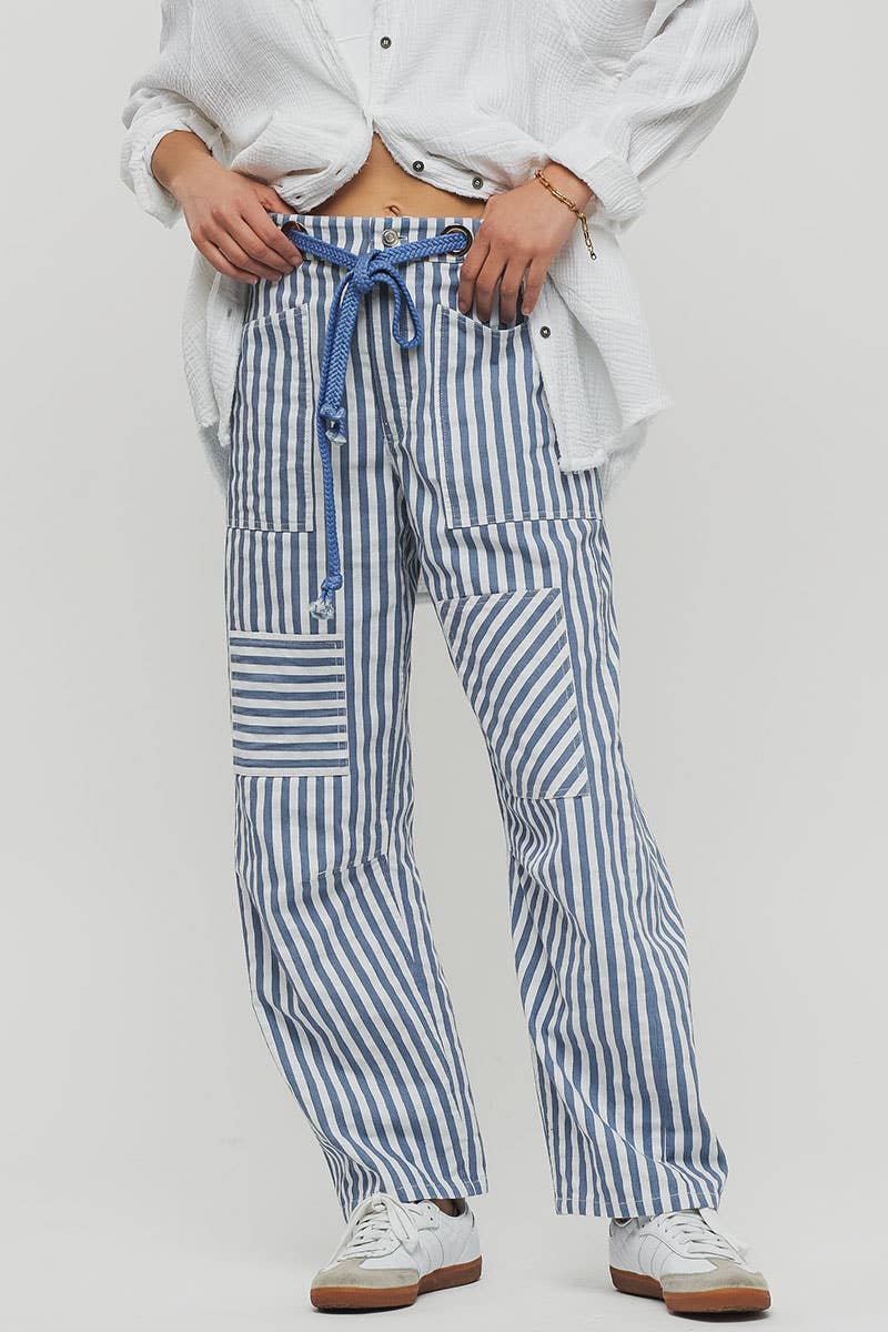Railroad Striped Patch Pocket Spring Utility Pants