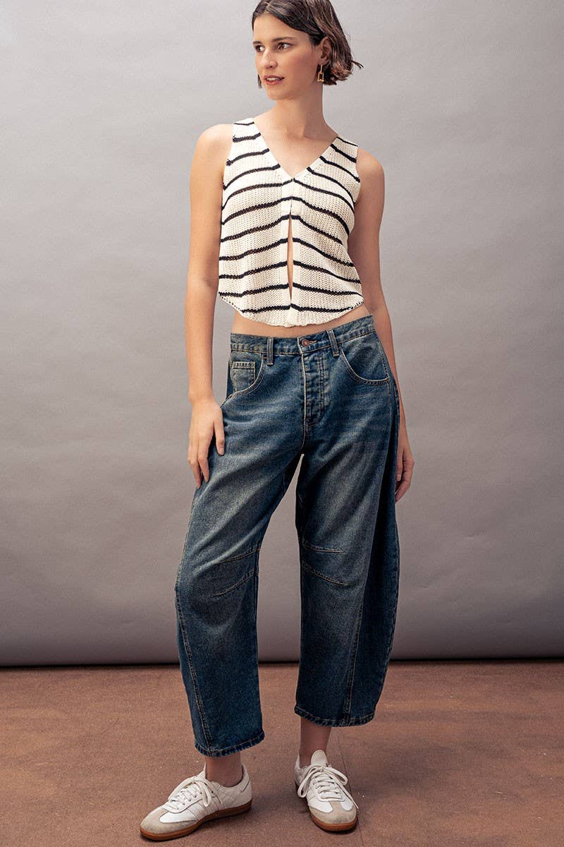 Light Dirty Wash Barrel Leg Jeans