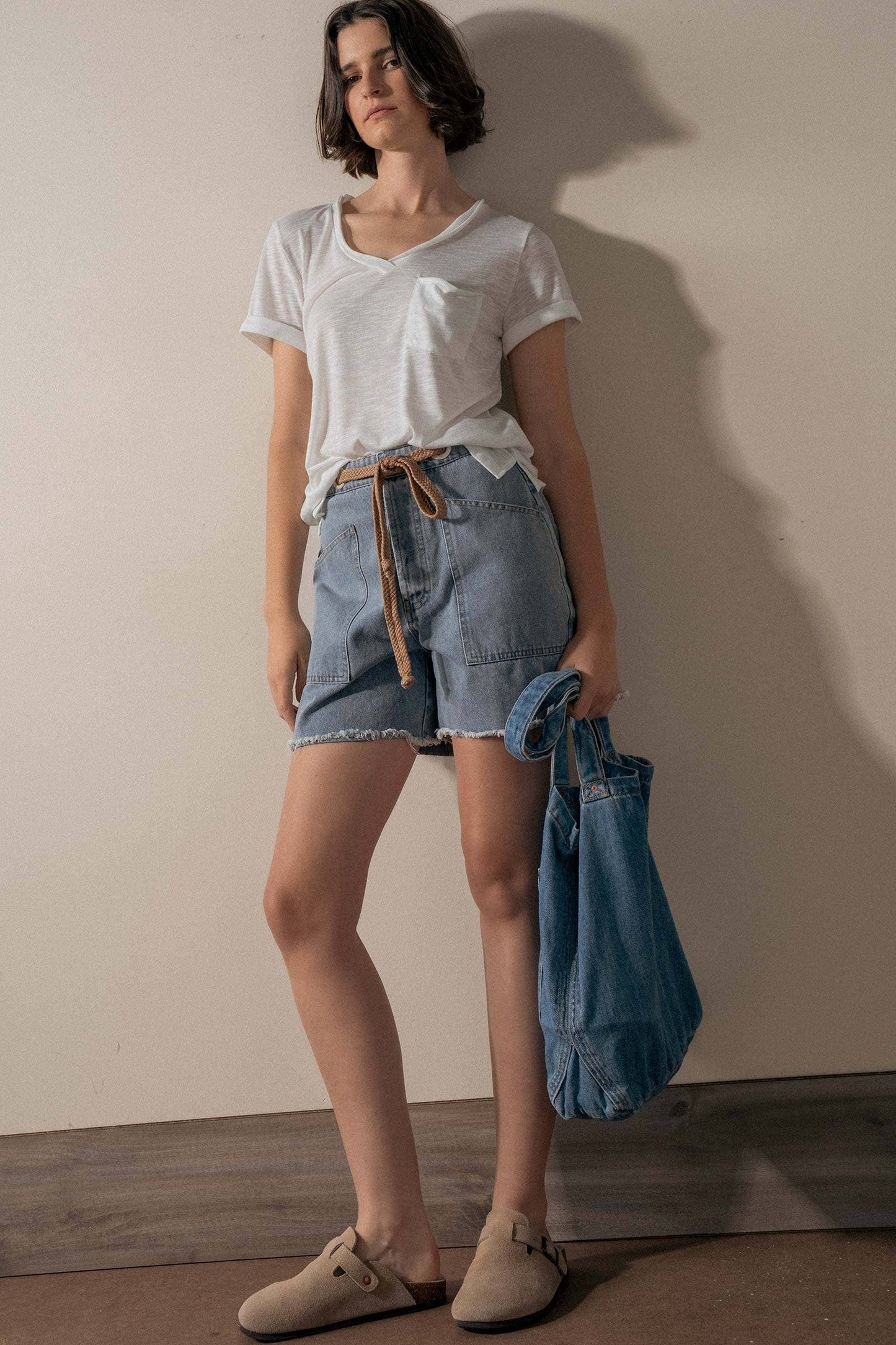 High-Waisted Frayed Hem Denim Shorts