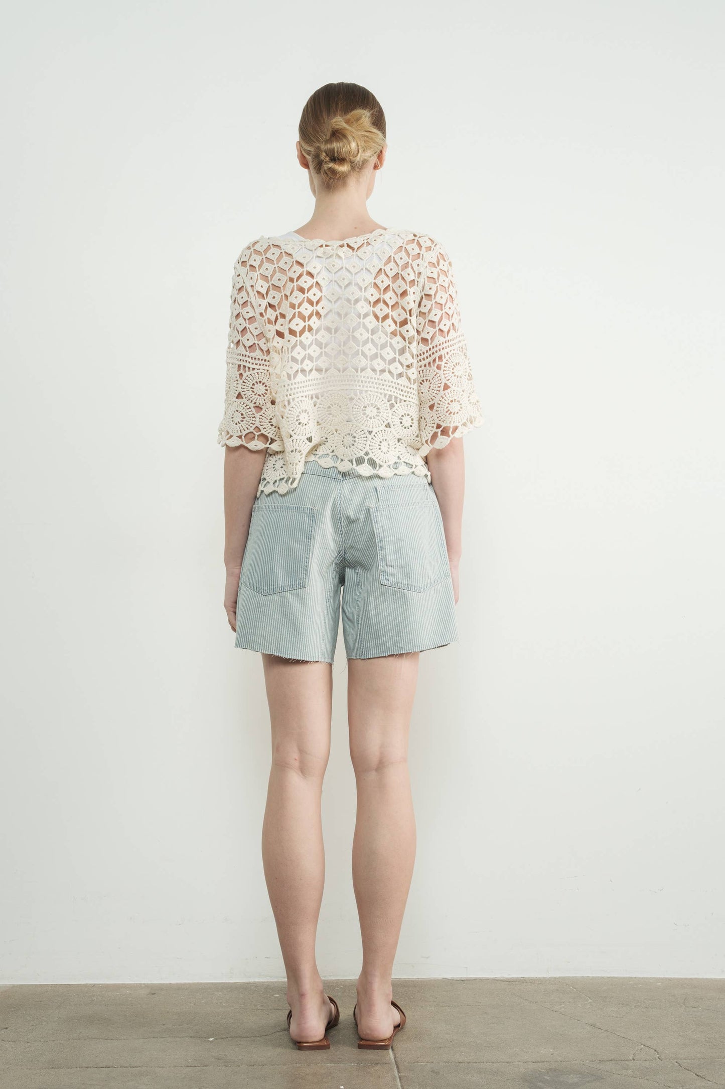 Vintage Washed Denim Shorts w/ Grommet Waist