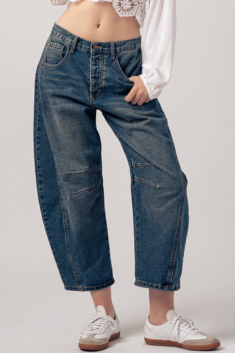 Light Dirty Wash Barrel Leg Jeans