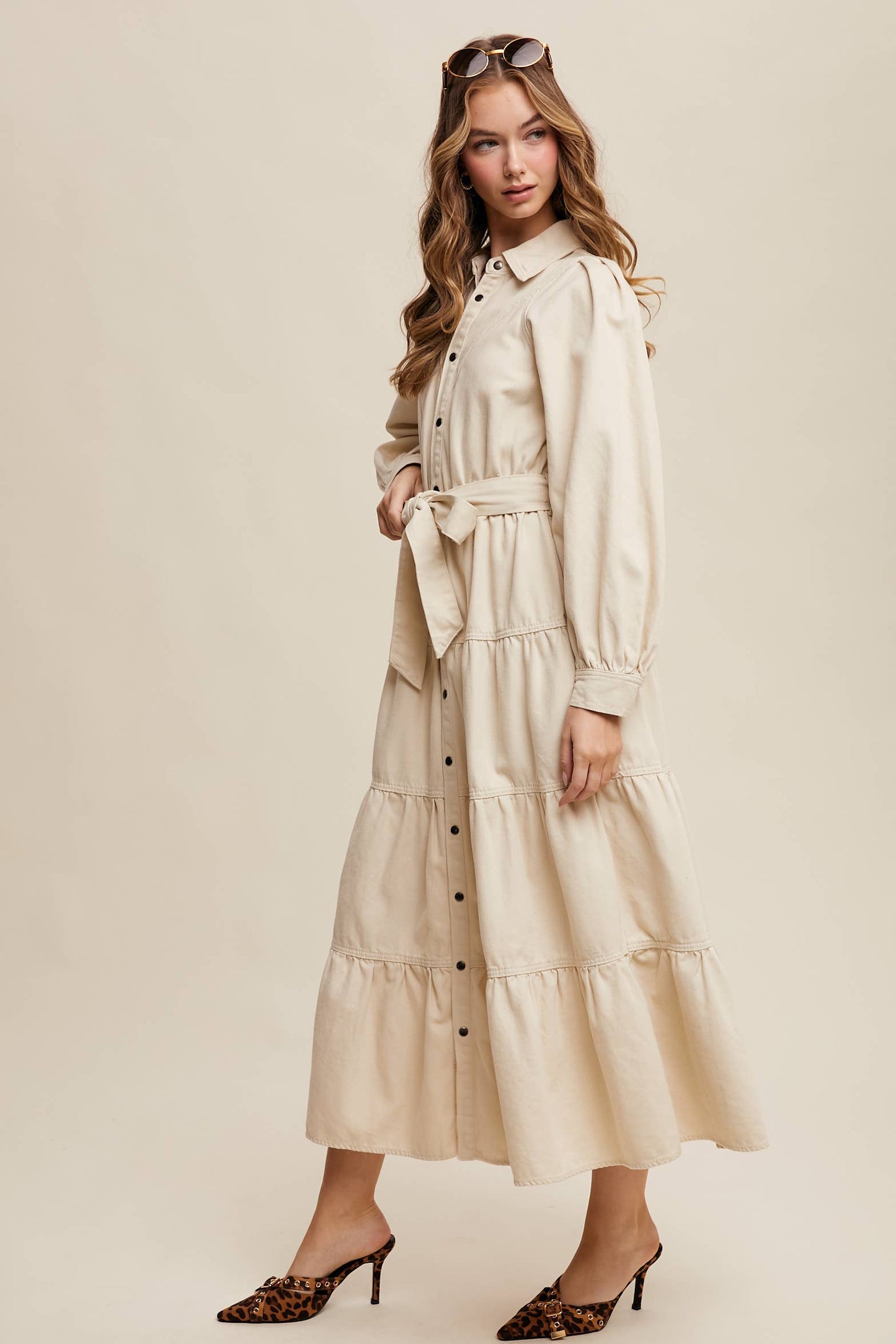 Utility Tiered Denim Midi Dress LD1509