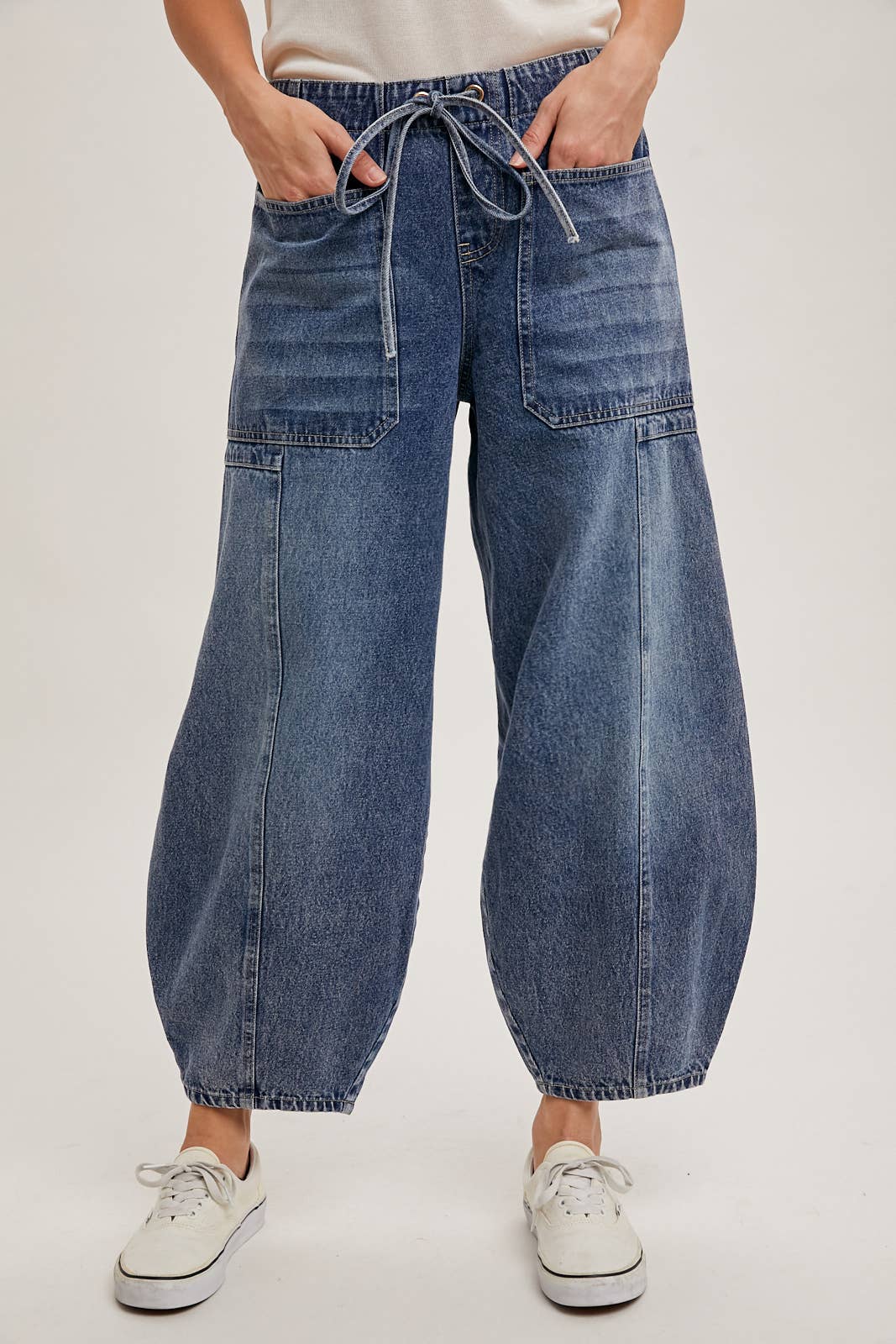 Denim Drawstring Barrel Jeans