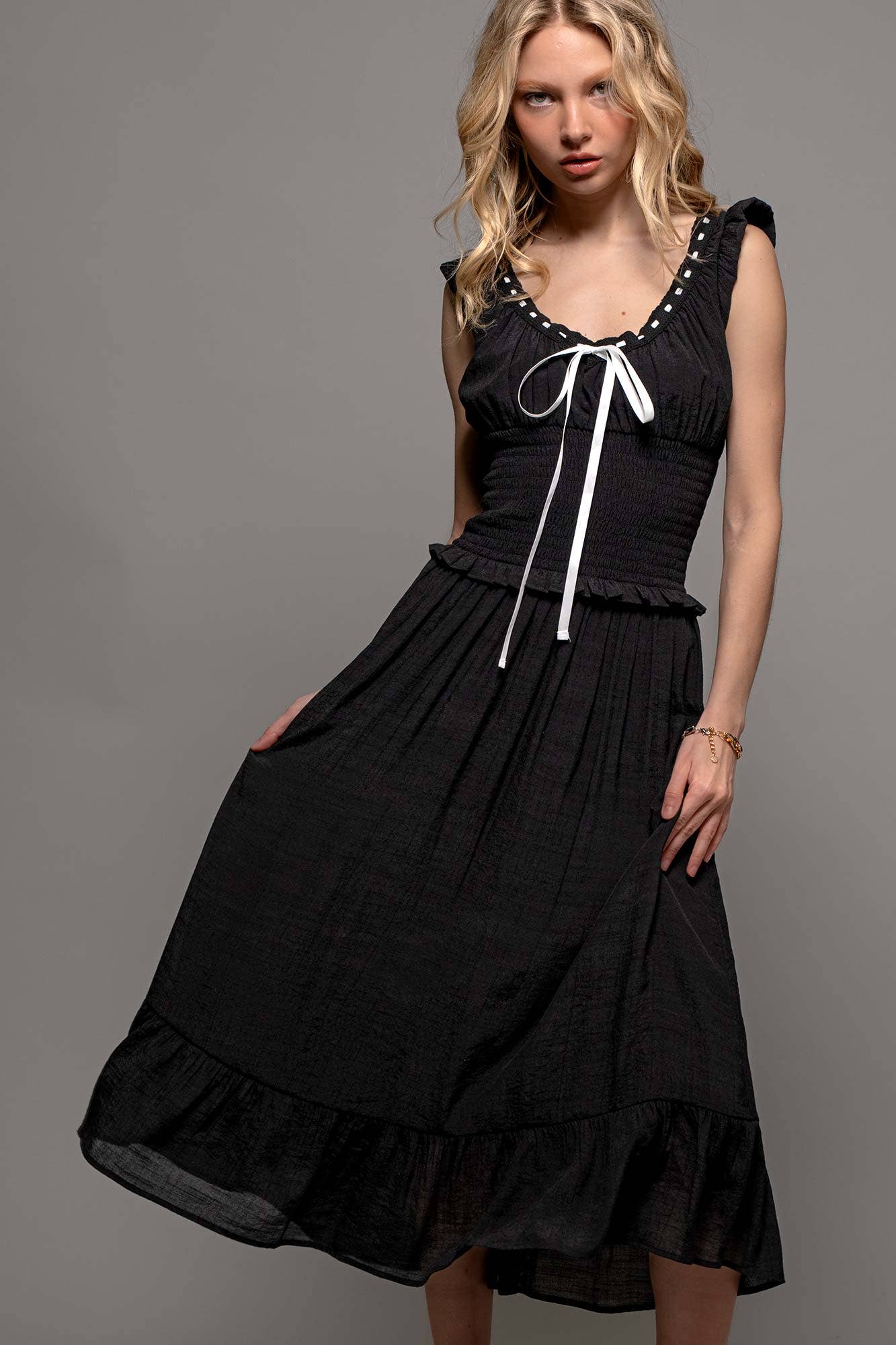 Smocked Ruffle Dotted Dress